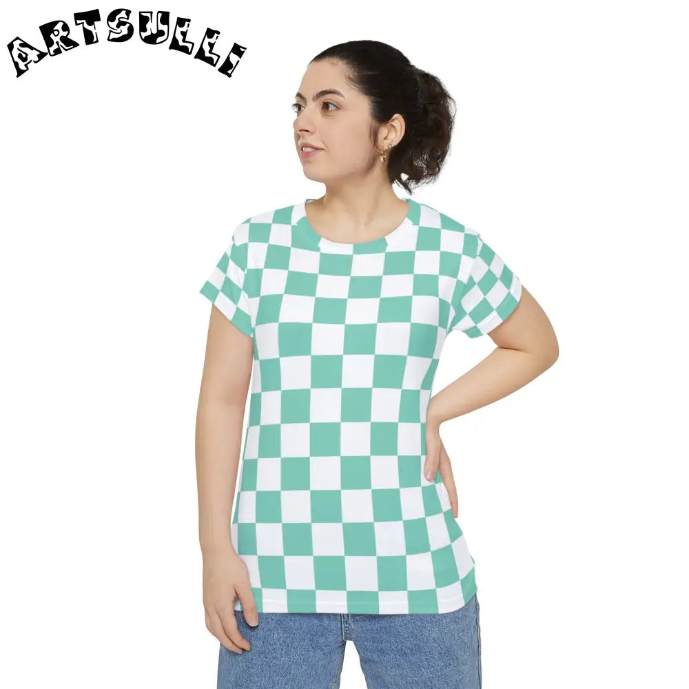 JAKKOUTTHEBXX Checkerboard Light Green Women’s Short Sleeve Shirt