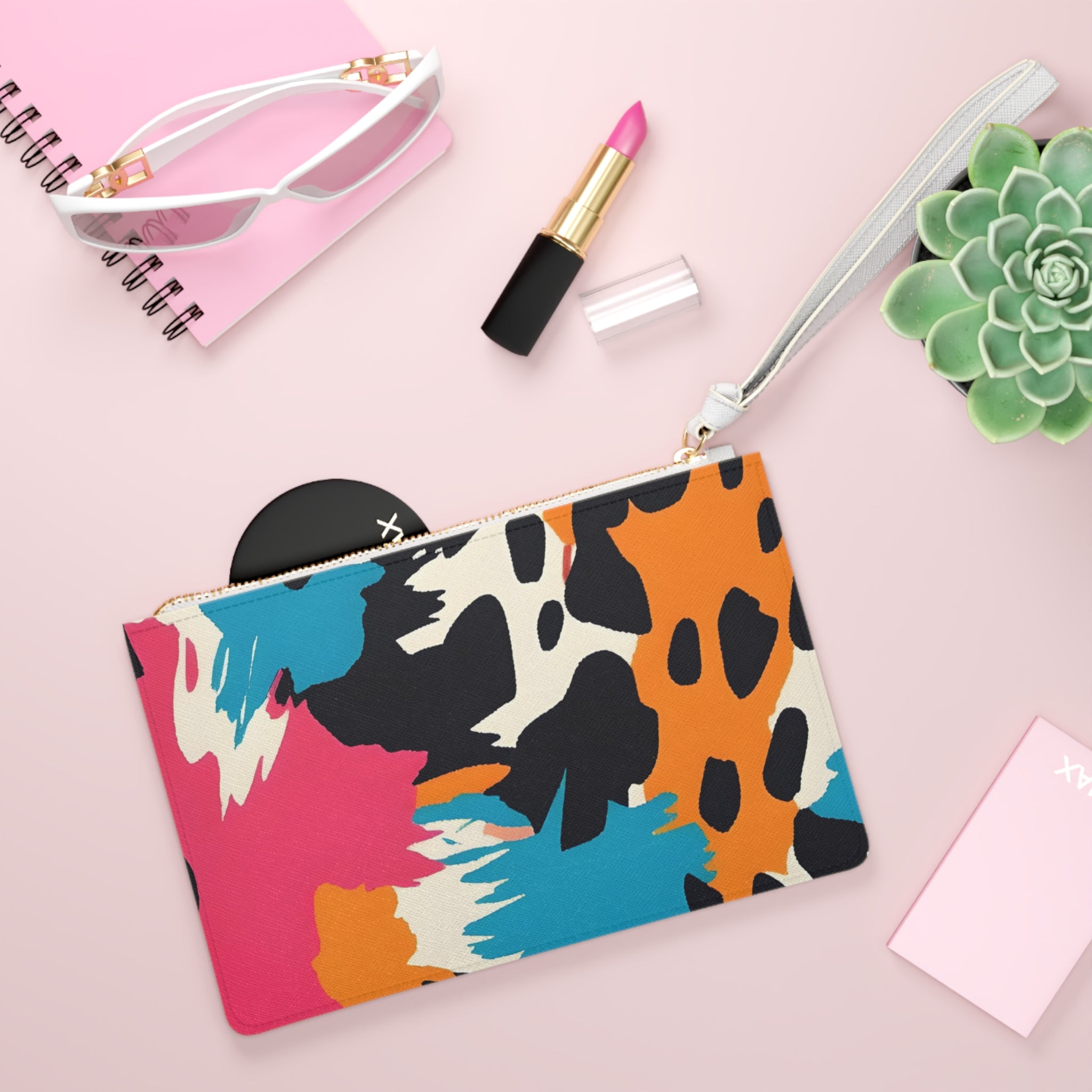 Wild Brush Strokes x Animal Print Multi-Color Clutch Bag, Artsulli - Art is Long, Life is Short, Bags, , , , , , , 