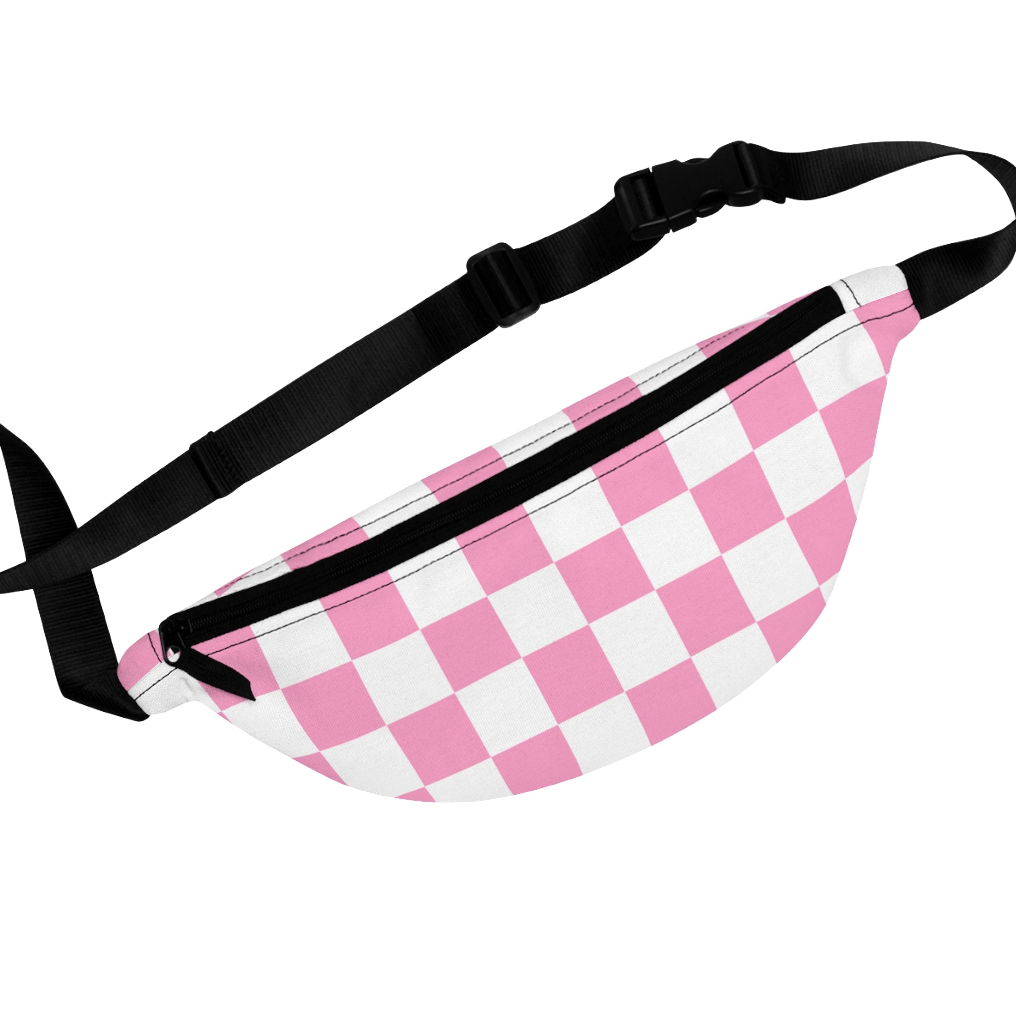 Checkerboard Hot Pink and White Fanny Pack, Artsulli - Art is Long, Life is Short, Bags, Size, One size, , , , , 17495952033718705267