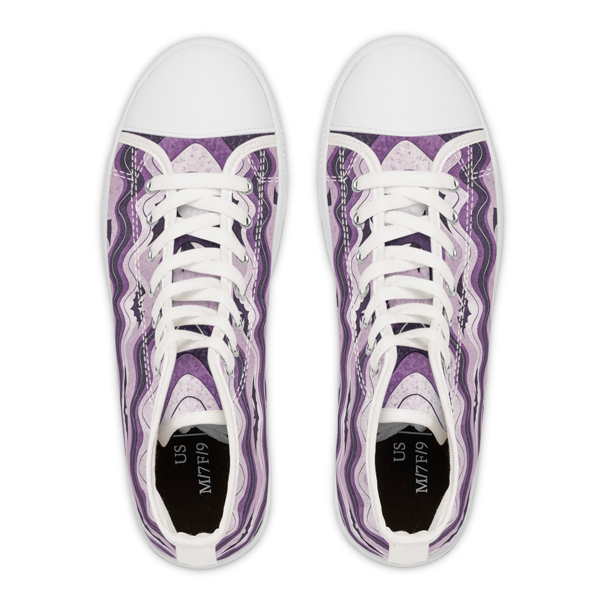 Bat Wave Purple Women's High Top Sneakers, Artsulli - Art is Long, Life is Short, Shoes, , , , , , , 