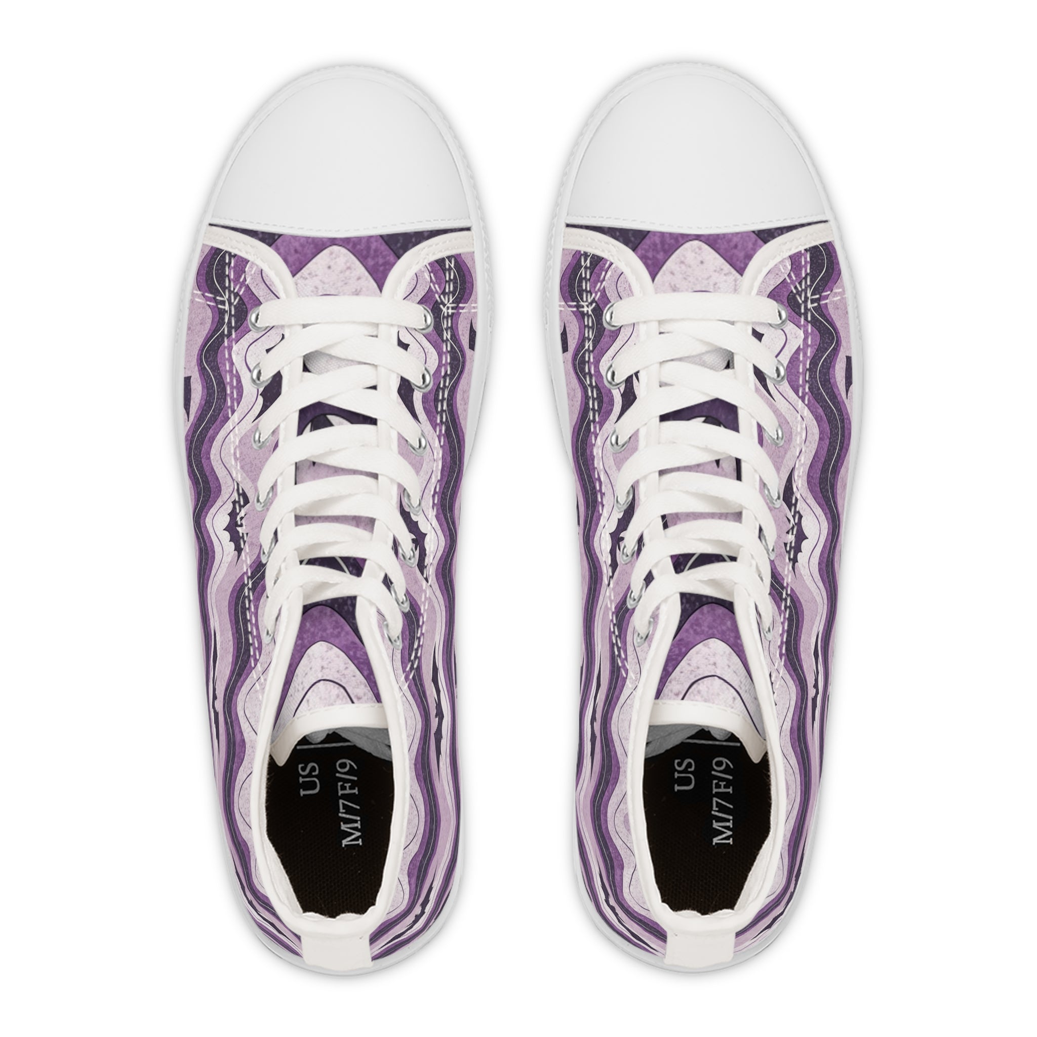 Bat Wave Purple Women's High Top Sneakers, Artsulli - Art is Long, Life is Short, Shoes, , , , , , , 