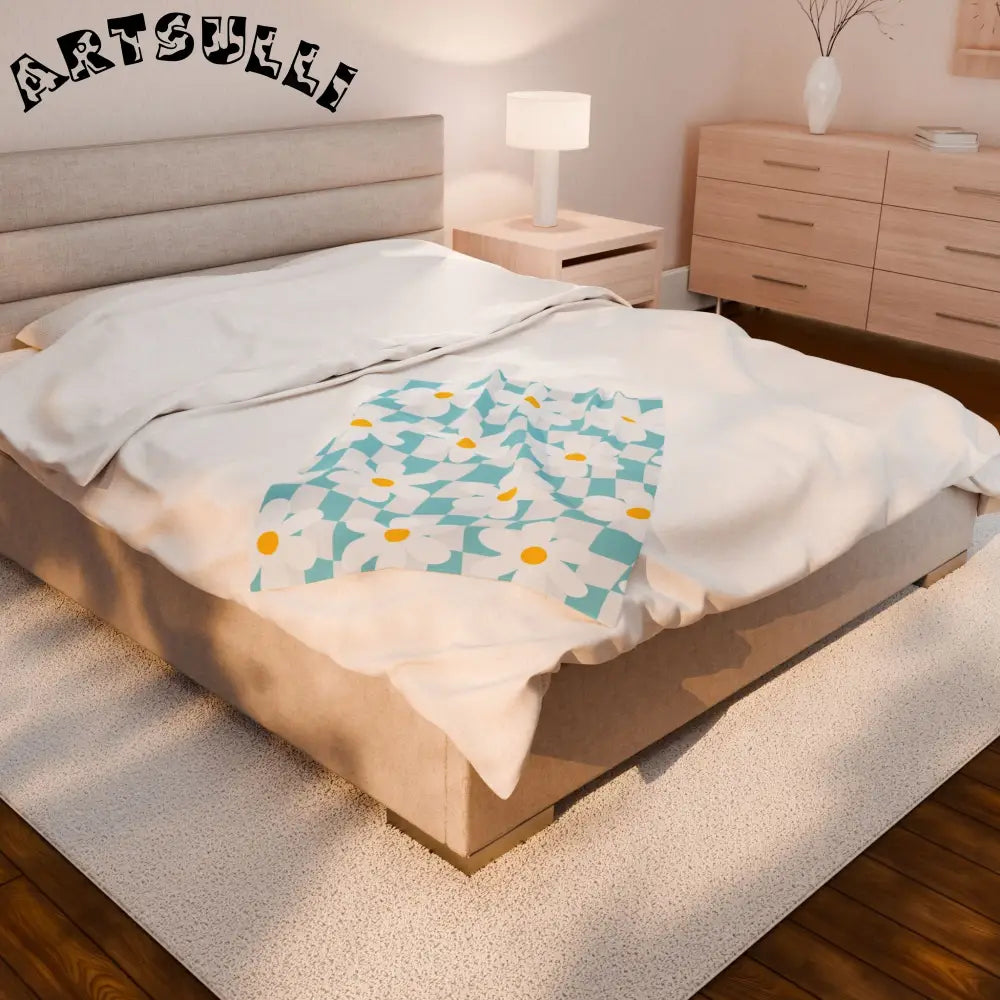 JAKKOUTTHEBXX Trippy Check Garden Velveteen Plush Blanket