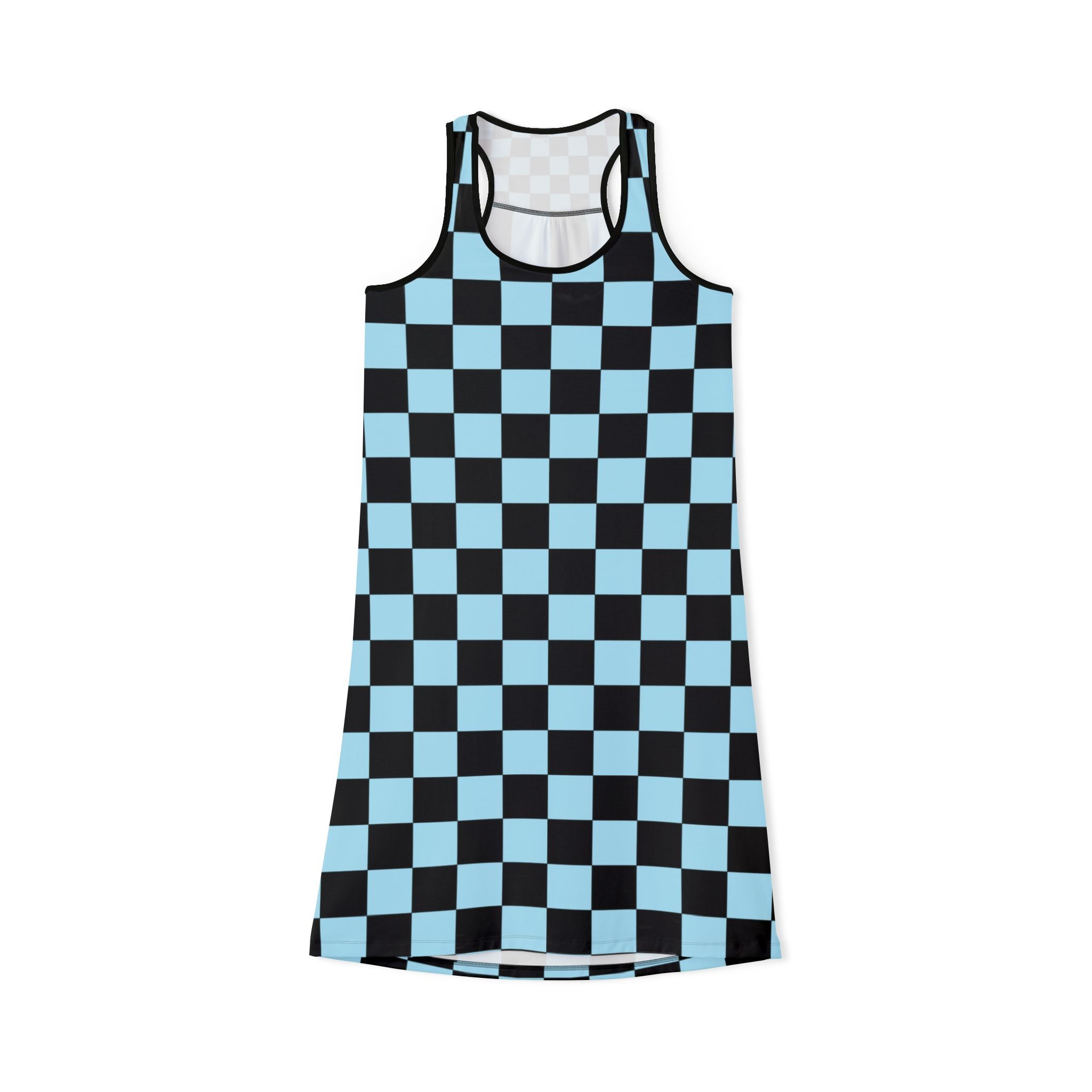 Checkerboard Black and Blue Women's Racerback Dress (AOP), Artsulli - Art is Long, Life is Short, Tank Top, Size, XS, Color, Black, , , 44564478909946770373