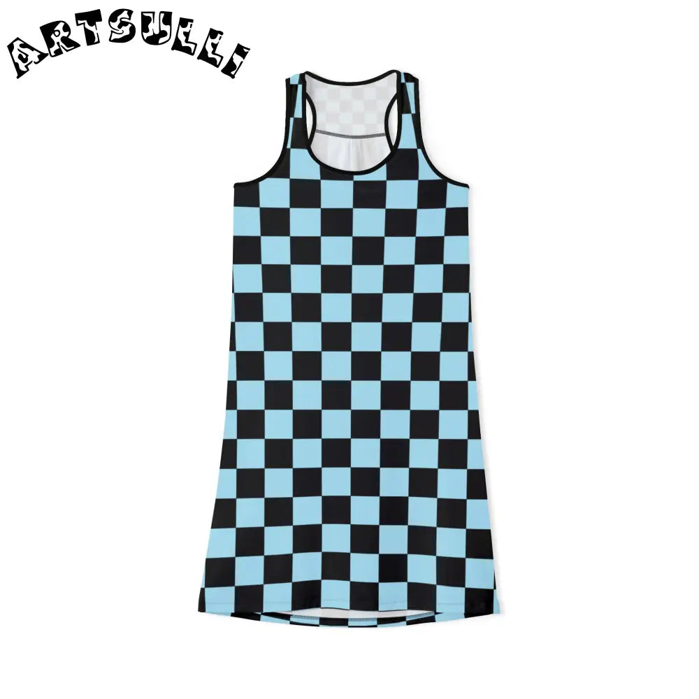 JAKKOUTTHEBXX Checkerboard Black and Blue Women’s Racerback Dress