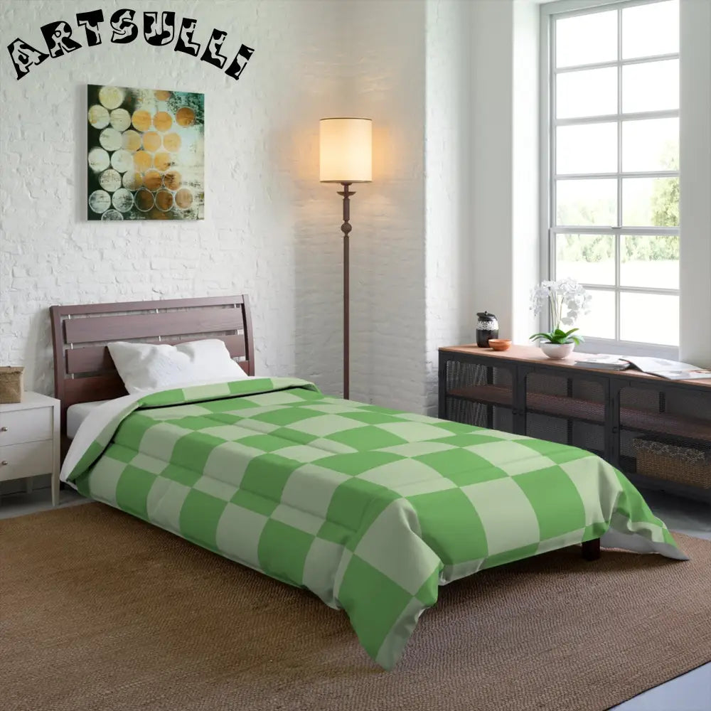 JAKKOUTTHEBXX Checkerboard Green Comforter JAKKOUTTHEBXX Artsulli