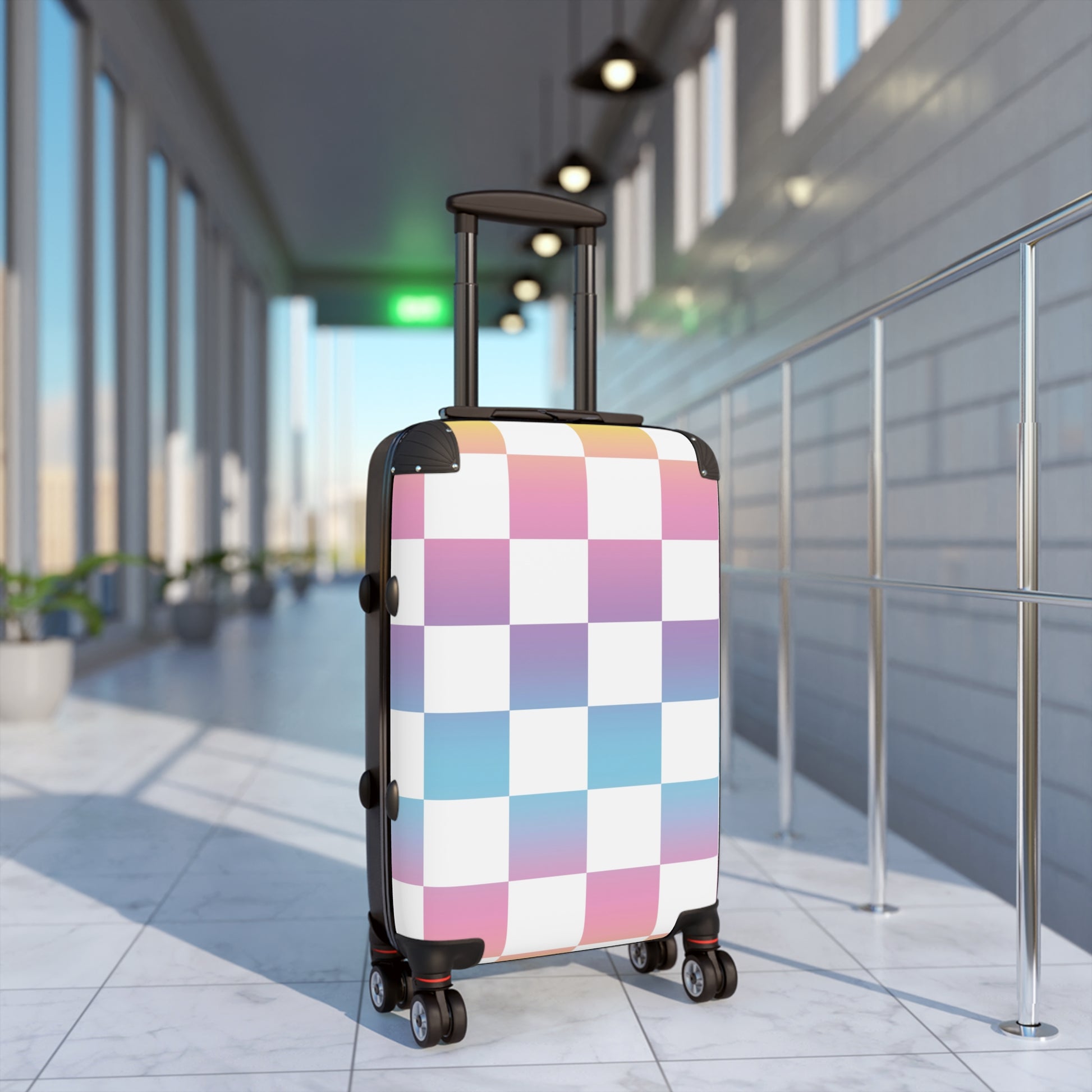 Vaporwave Check Suitcase, Artsulli - Art is Long, Life is Short, Bags, , , , , , , 
