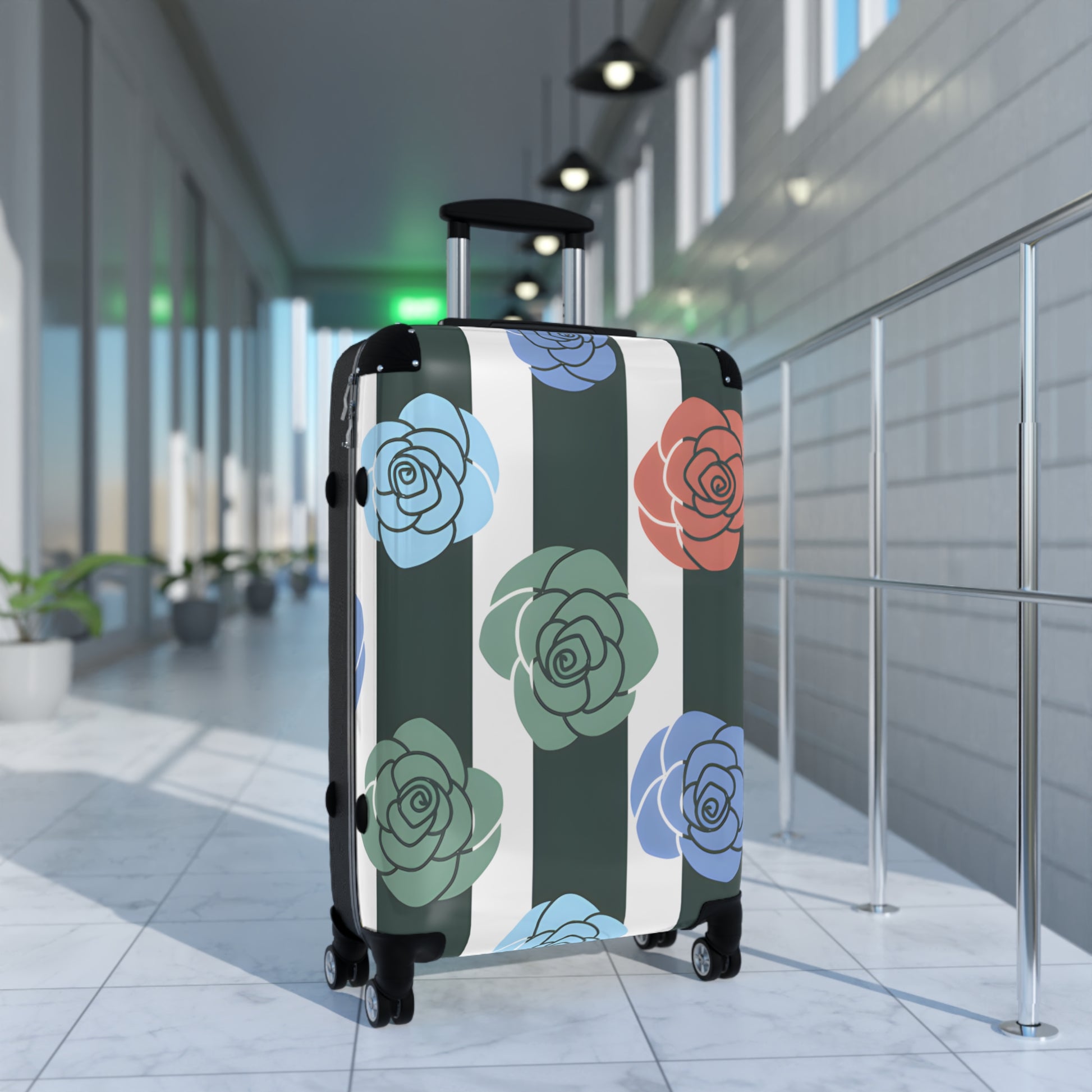 Stripes x Roses Black and White Suitcase, Artsulli - Art is Long, Life is Short, Bags, , , , , , , 