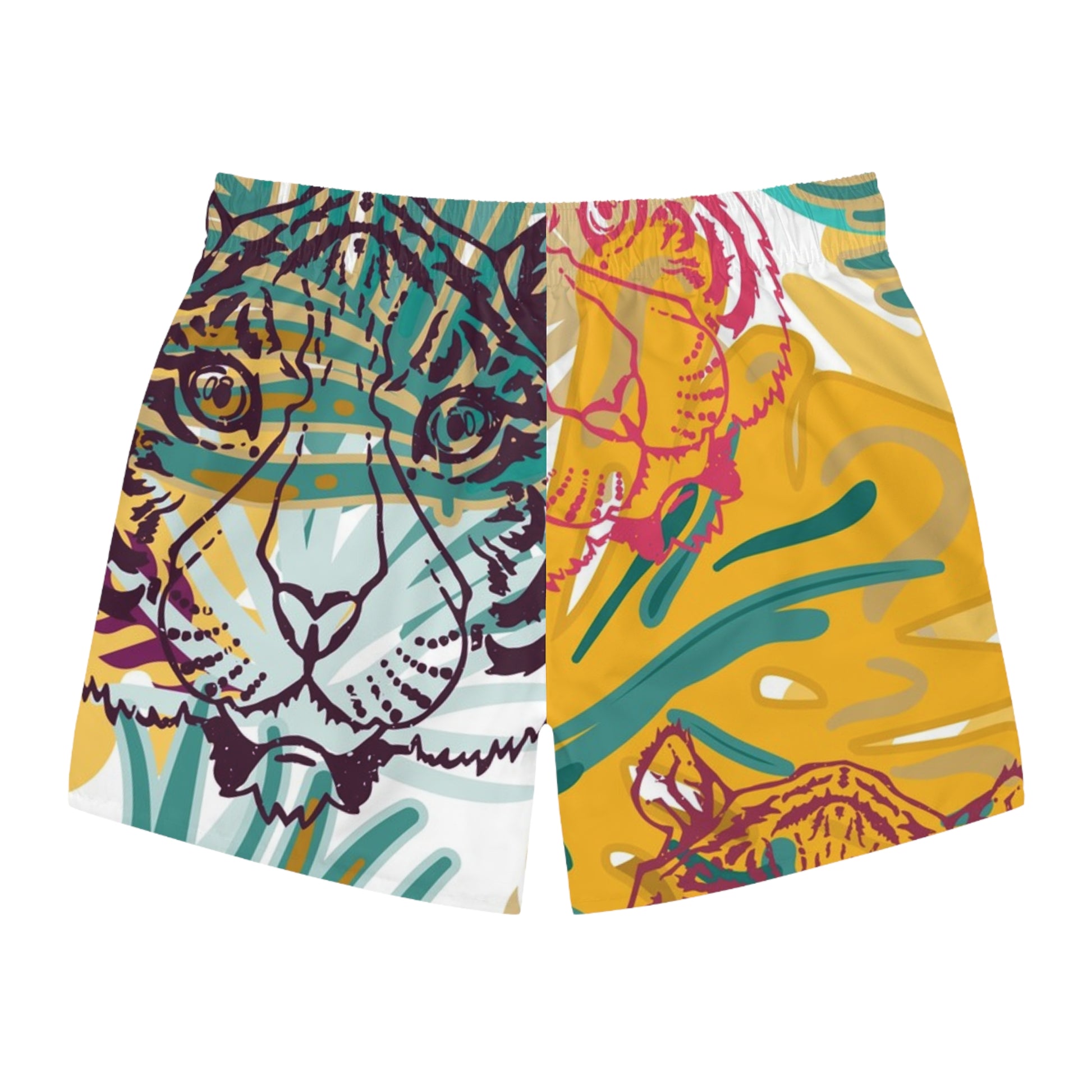 Tropical Jungle Tigers Brown and Green Swim Trunks (AOP), Artsulli - Art is Long, Life is Short, All Over Prints, , , , , , , 