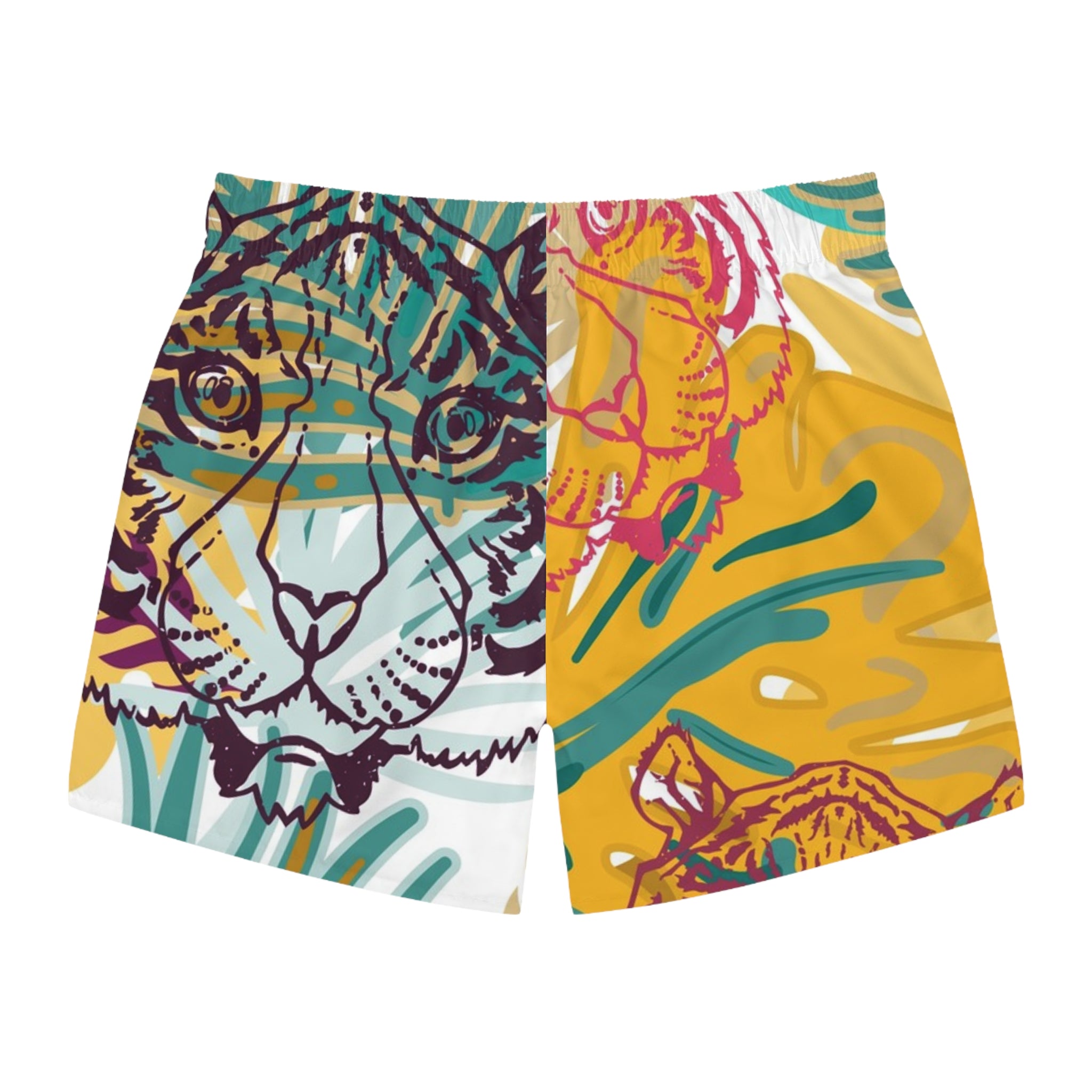Tropical Jungle Tigers Brown and Green Swim Trunks (AOP), Artsulli - Art is Long, Life is Short, All Over Prints, , , , , , , 