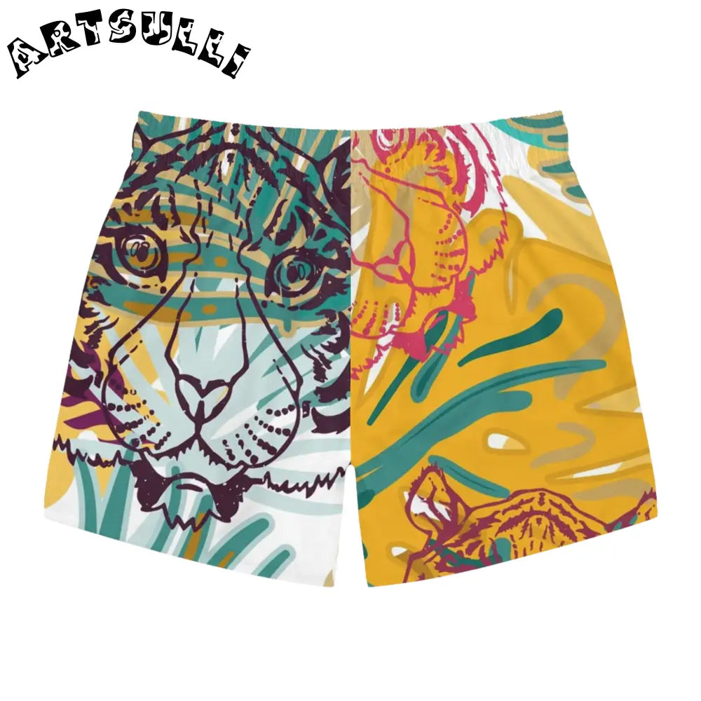 JAKKOUTTHEBXX Tropical Jungle Tigers Brown and Green Swim Trunks
