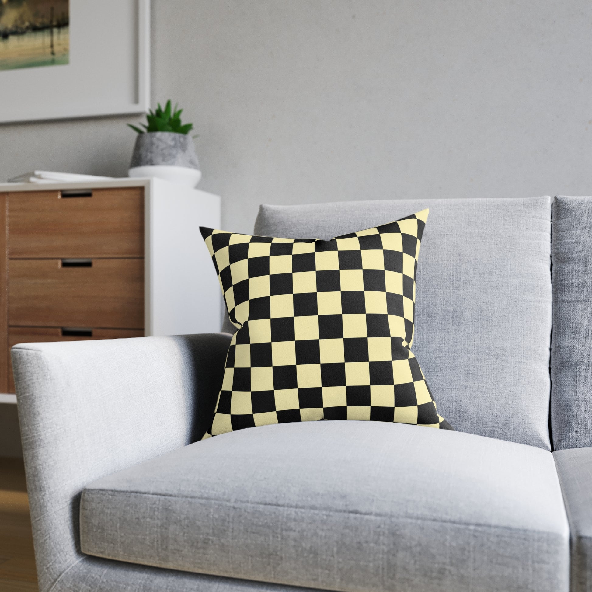 Checkerboard Black and Yellow Square Pillow, Artsulli - Art is Long, Life is Short, Home Decor, , , , , , , 