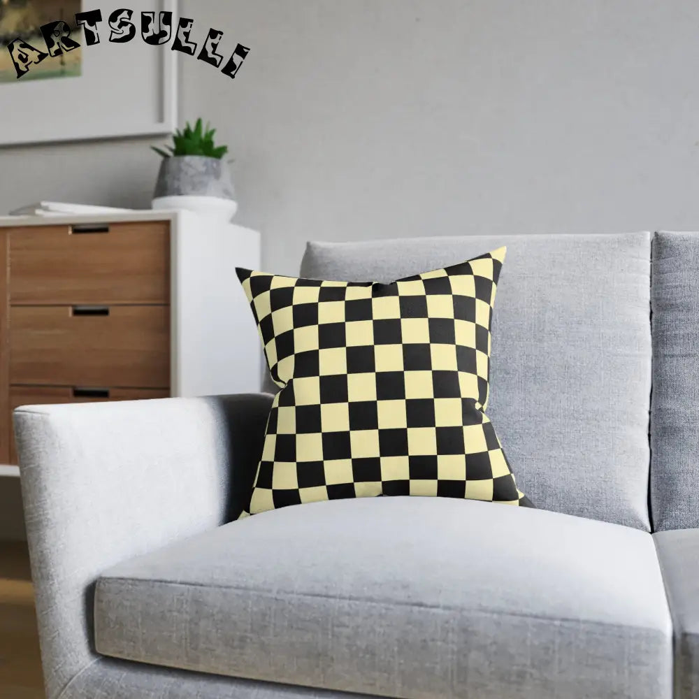 JAKKOUTTHEBXX Checkerboard Black and Yellow Square Pillow