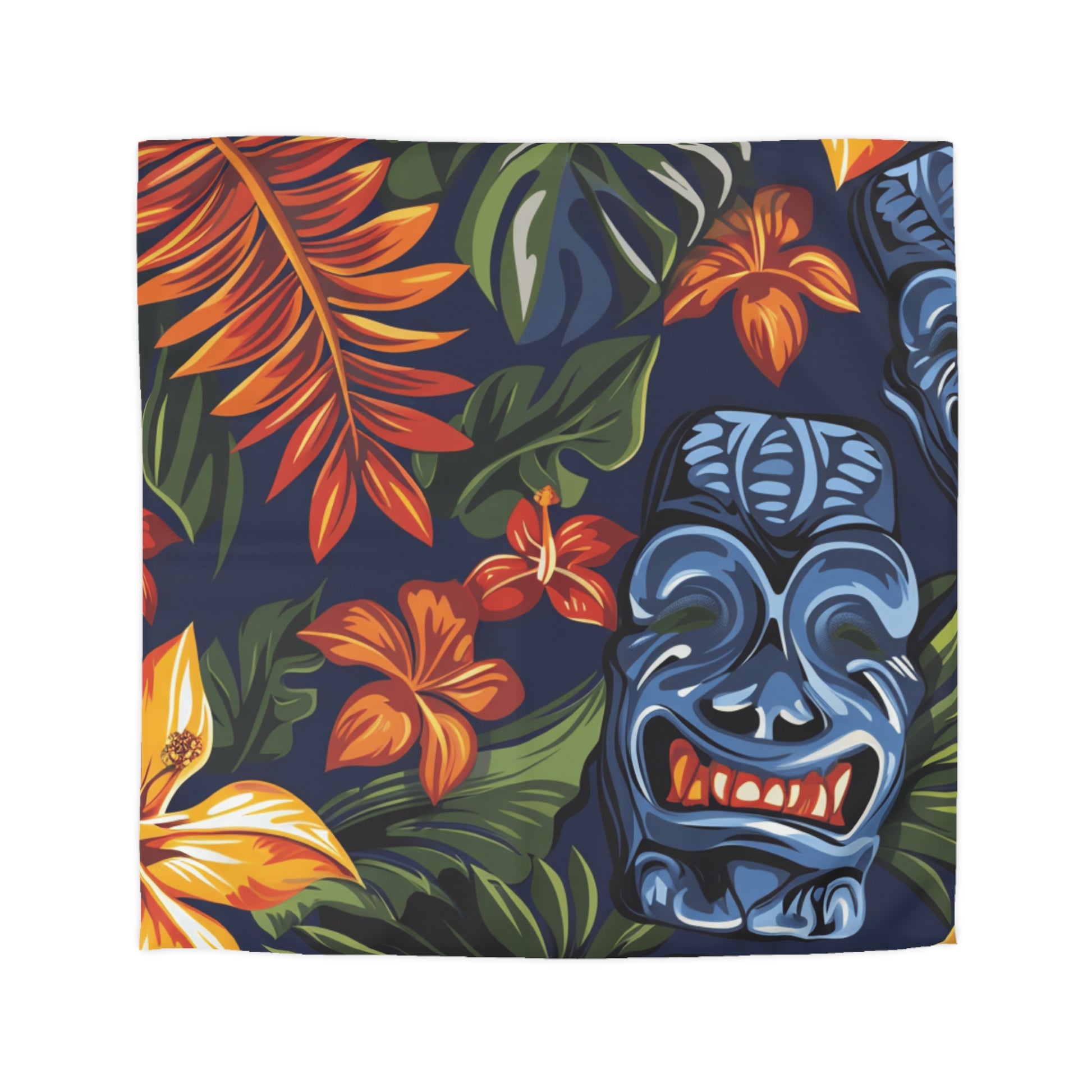 Tiki Bloom Navy Microfiber Duvet Cover, Artsulli - Art is Long, Life is Short, Home Decor, Size, Queen, Color, Cream, , , 54602331798368727782
