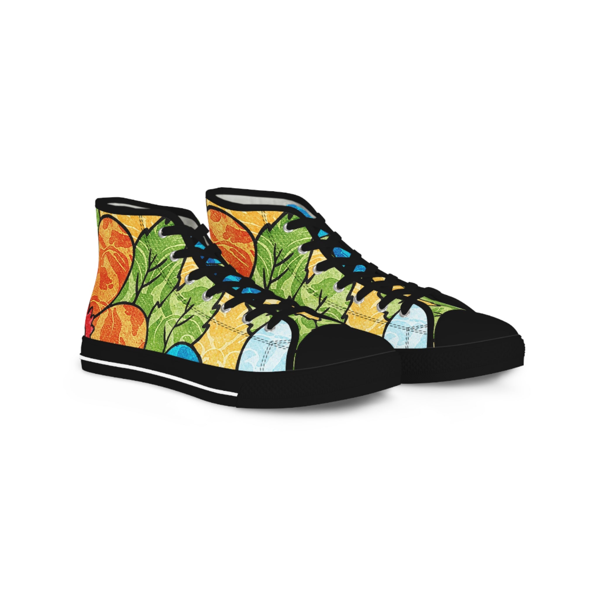 Groovy Yellow Floral Kl III Men's High Top Sneakers, Artsulli - Art is Long, Life is Short, Shoes, Size, US 5, Color, Black sole, , , 22326587329526056264