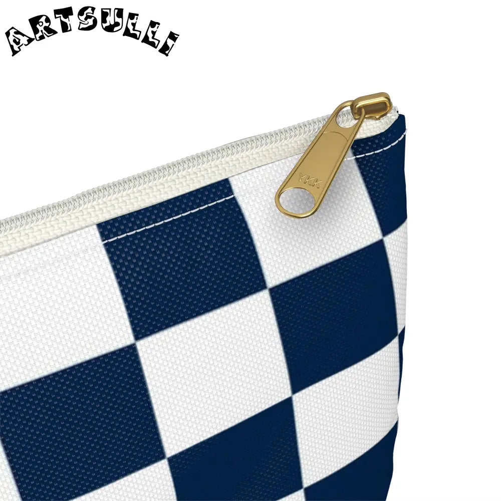 JAKKOUTTHEBXX Checkerboard White and Navy Blue Accessory Pouch