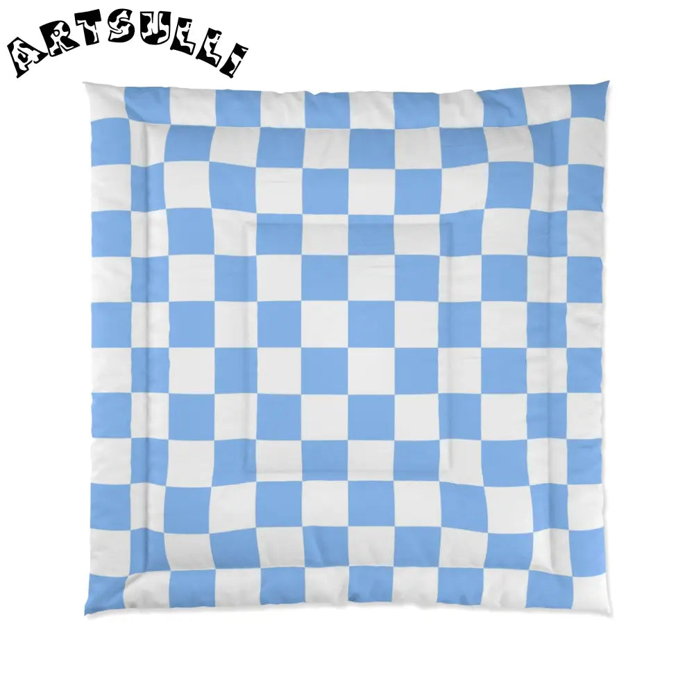 JAKKOUTTHEBXX Checkerboard White and Light Blue Comforter