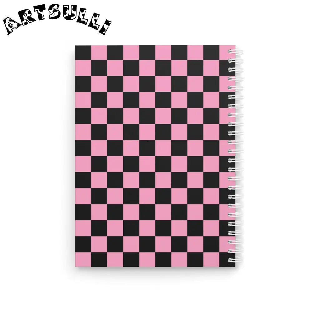JAKKOUTTHEBXX Checkerboard Black and Pink Spiral Notebook
