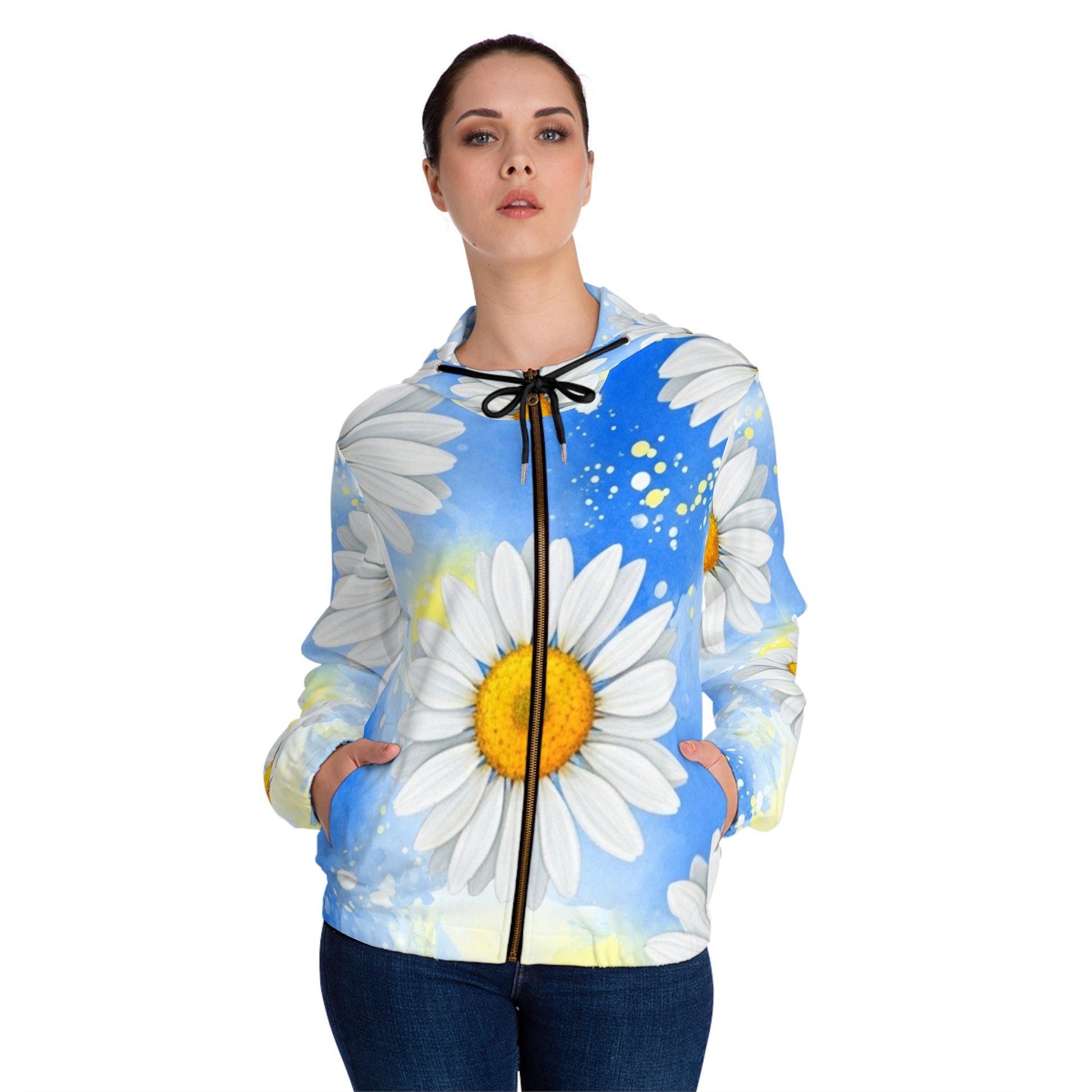 Daisies Women’s Full-Zip Hoodie (AOP), Artsulli - Art is Long, Life is Short, All Over Prints, , , , , , , 