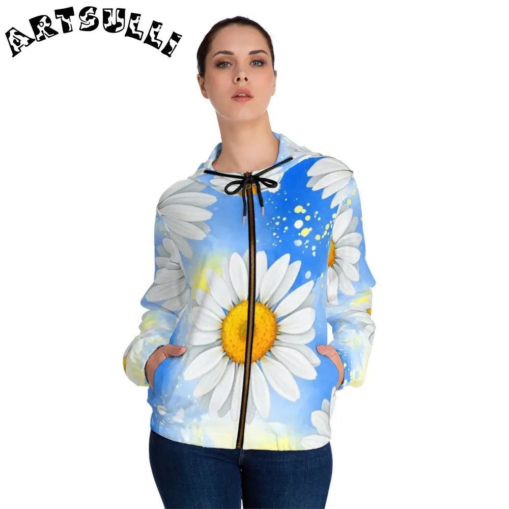 JAKKOUTTHEBXX Daisies Women’s Full-Zip Hoodie (AOP) JAKKOUTTHEBXX