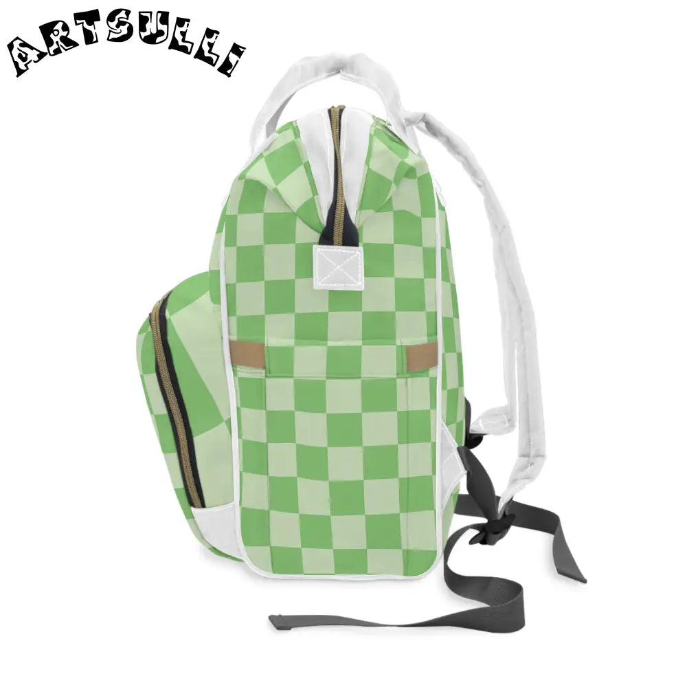 JAKKOUTTHEBXX Checkerboard Green Multifunctional Diaper Backpack