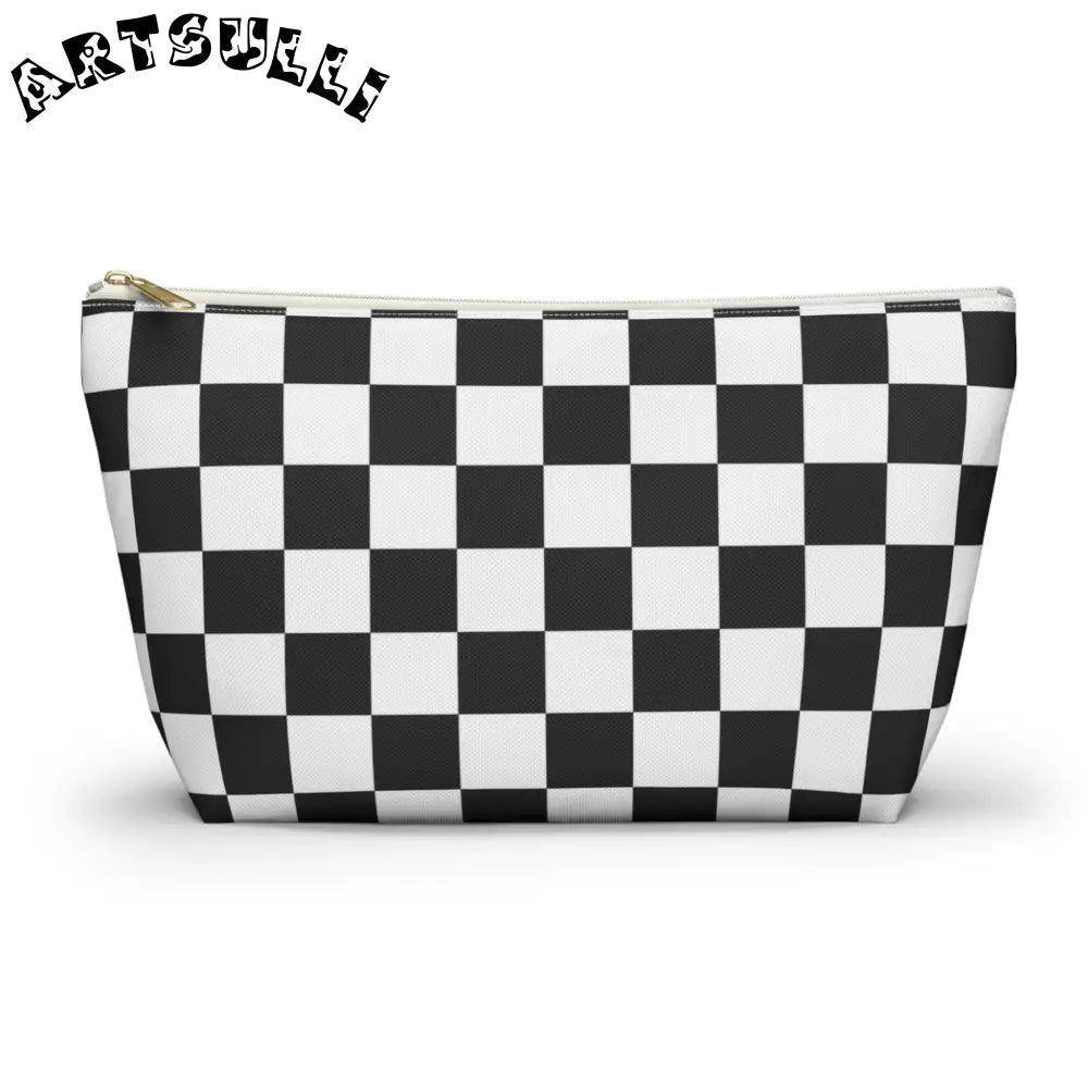 JAKKOUTTHEBXX Checkerboard White and Black Accessory Pouch w