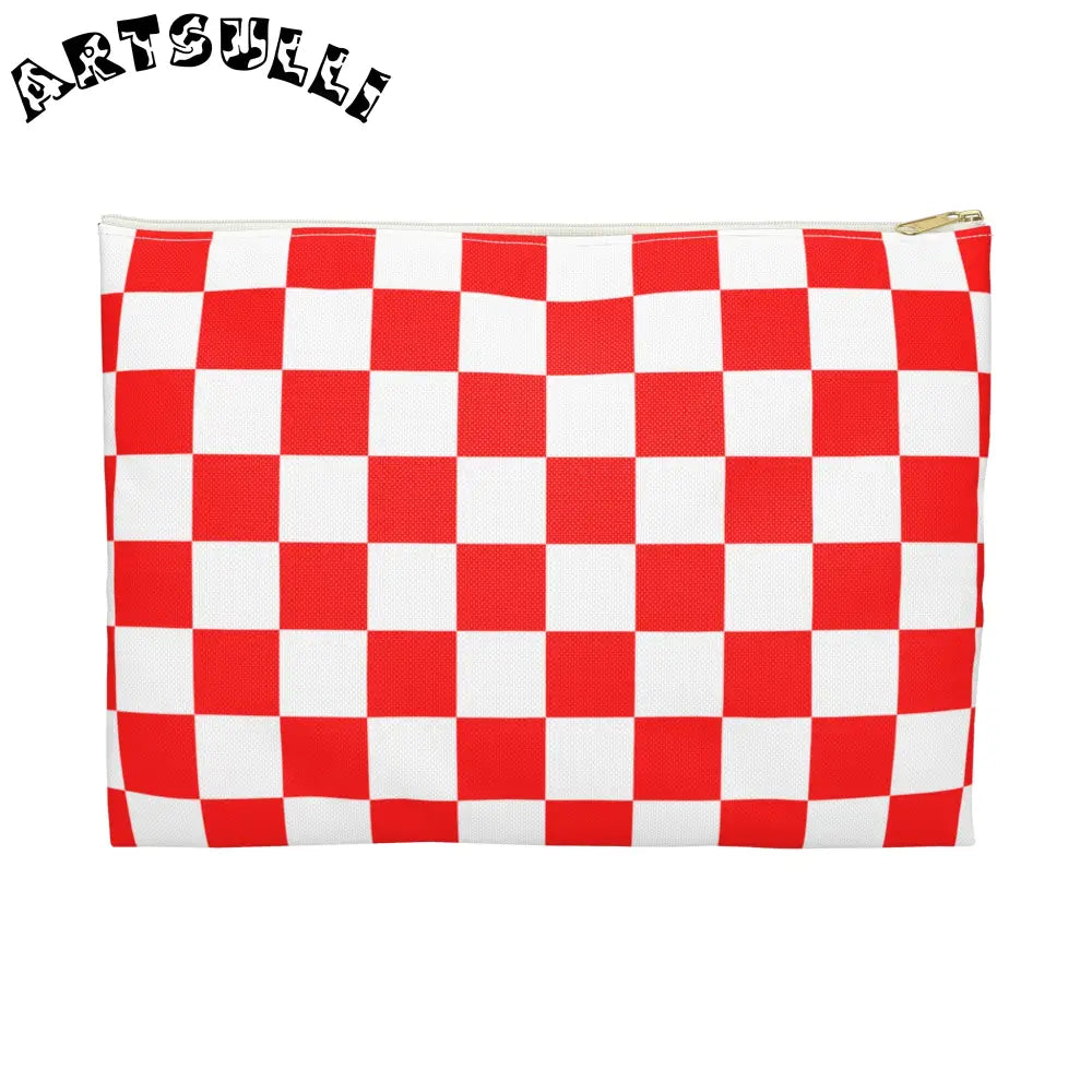 JAKKOUTTHEBXX Checkerboard Red and White Accessory Pouch