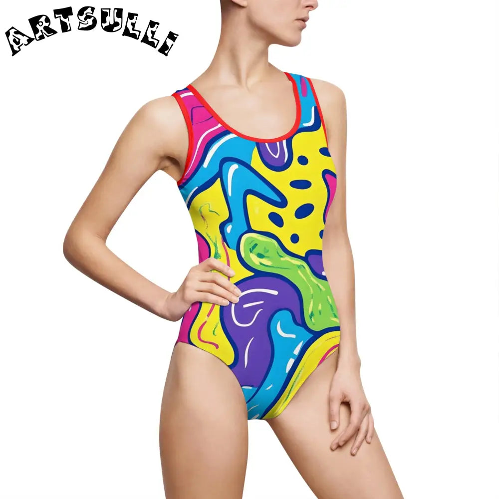 JAKKOUTTHEBXX Colorful Abstract Print One Piece with Elastic Straps 2025