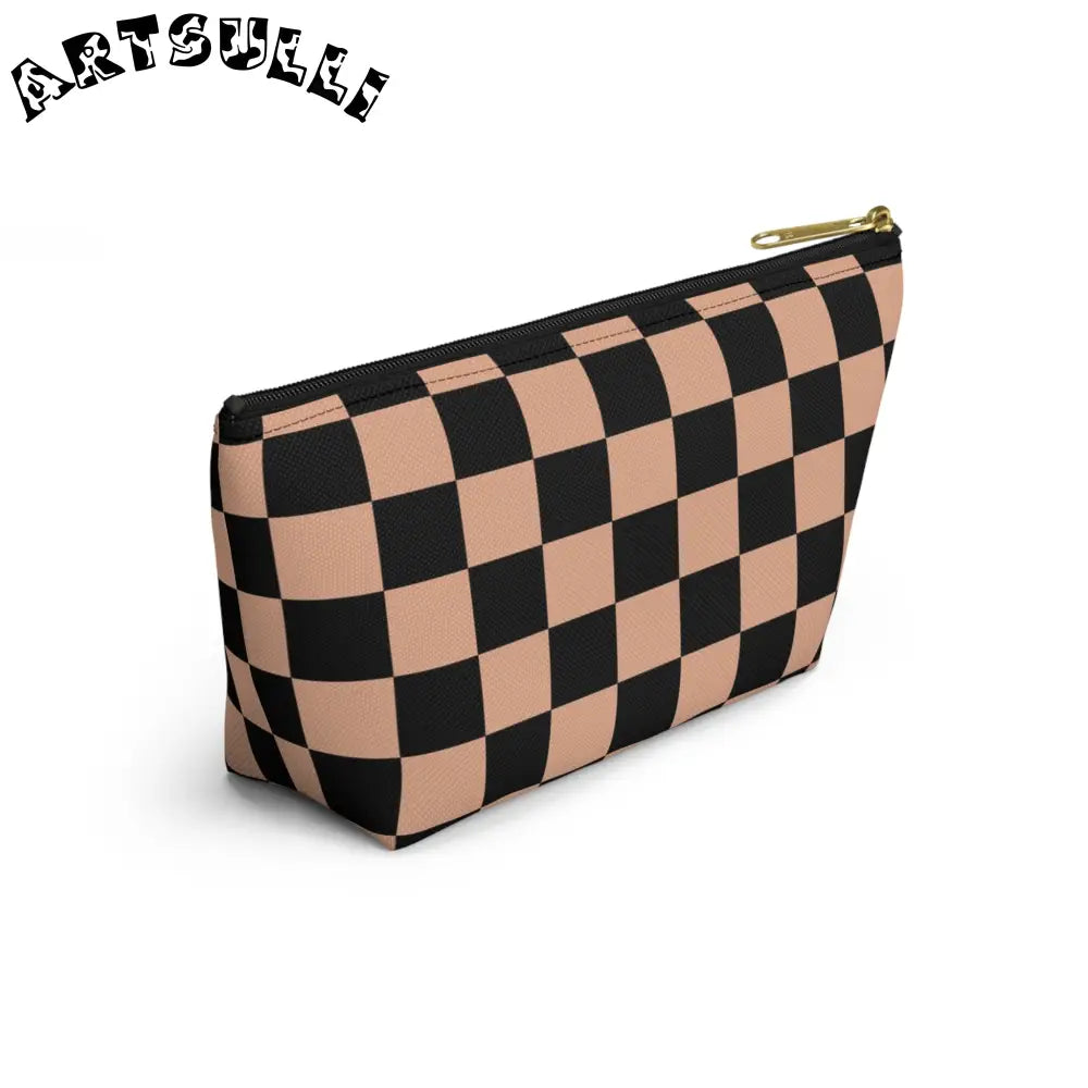 JAKKOUTTHEBXX Checkerboard Soft Orange and Black Accessory Pouch w
