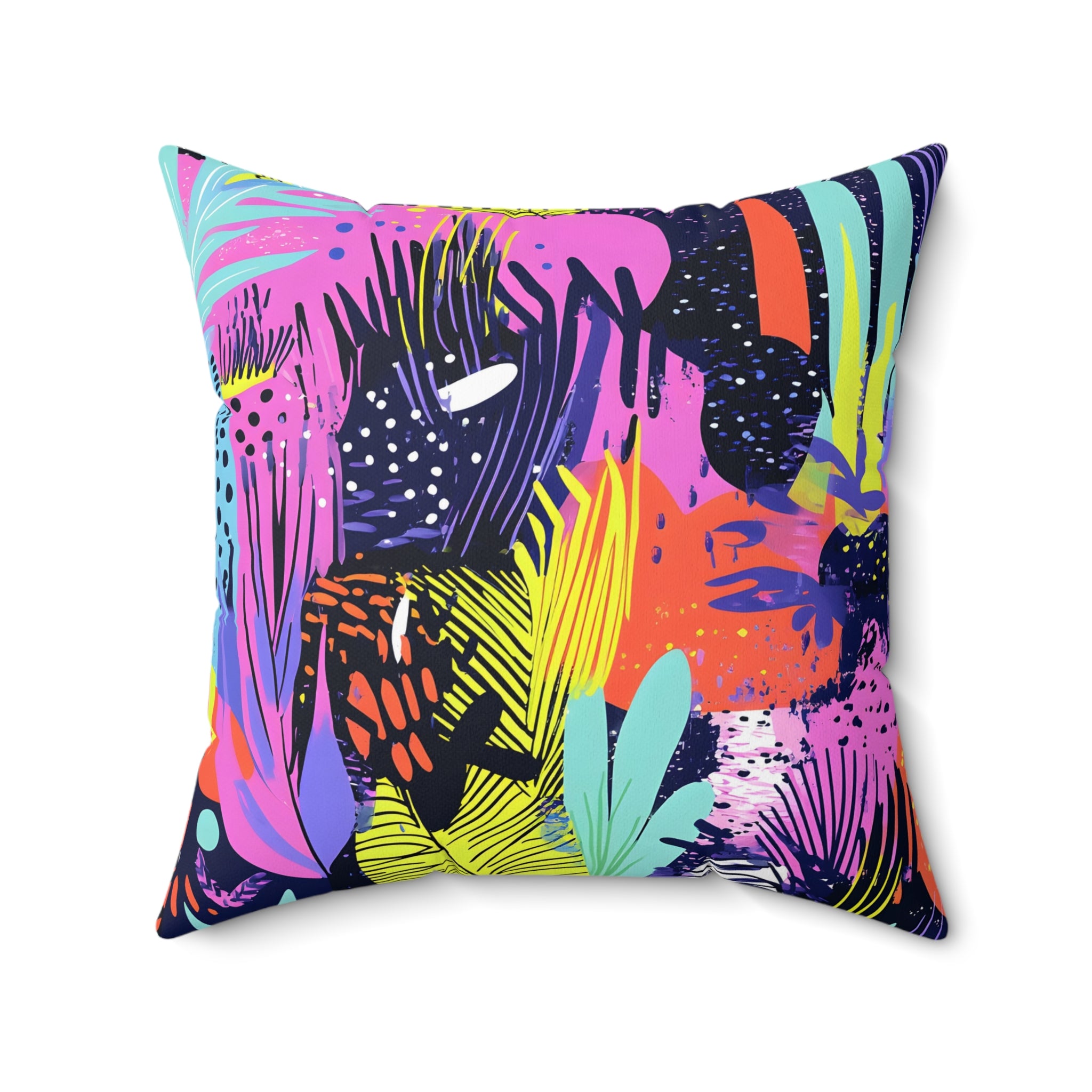 Dark Neon Rainforest Spun Polyester Square Pillow, Artsulli - Art is Long, Life is Short, Home Decor, Size, 20" × 20", , , , , 24079325162268663362