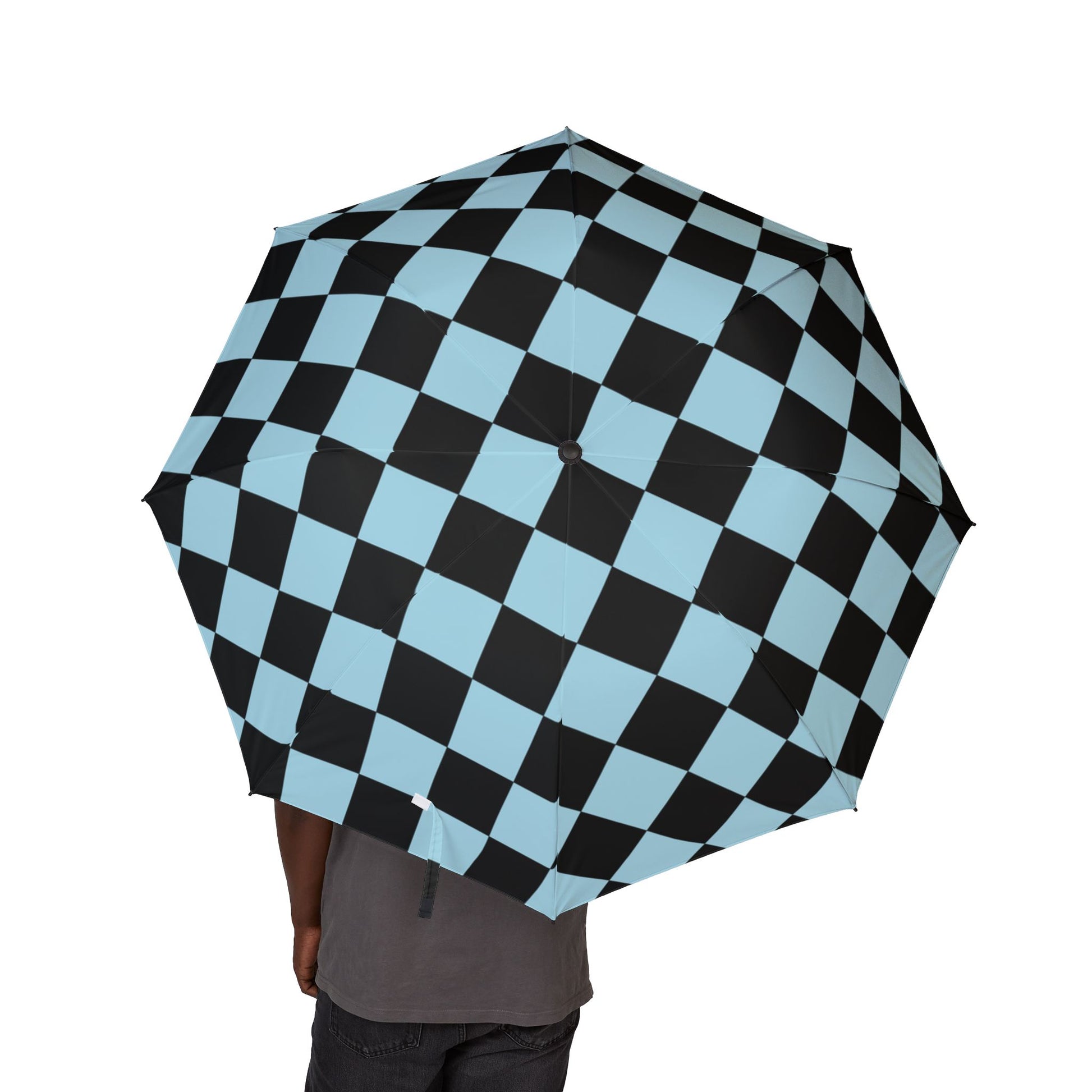 Checkerboard Black and Blue Semi-Automatic Foldable Umbrella, Artsulli - Art is Long, Life is Short, Accessories, , , , , , , 