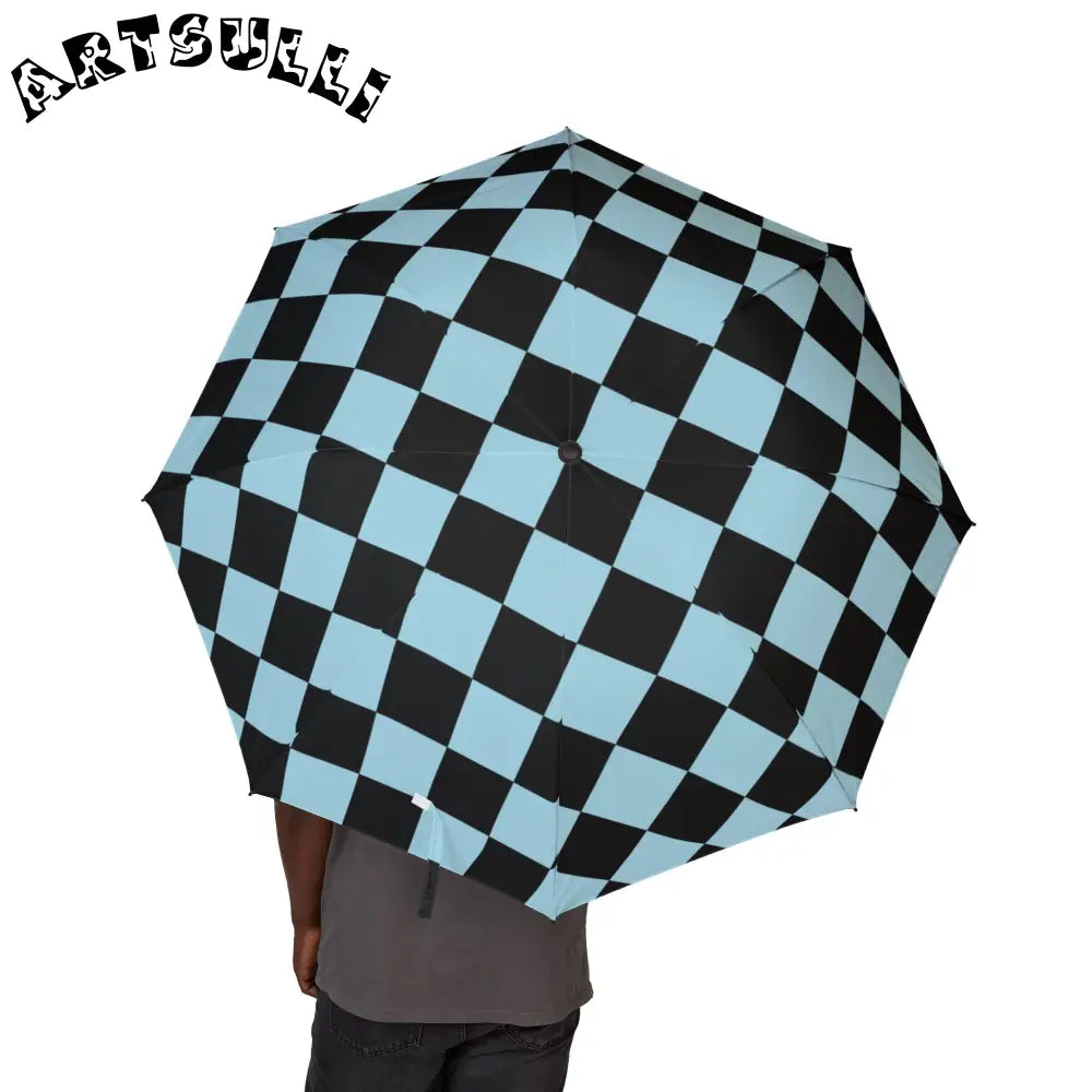 JAKKOUTTHEBXX Checkerboard Black and Blue Semi-Automatic Foldable