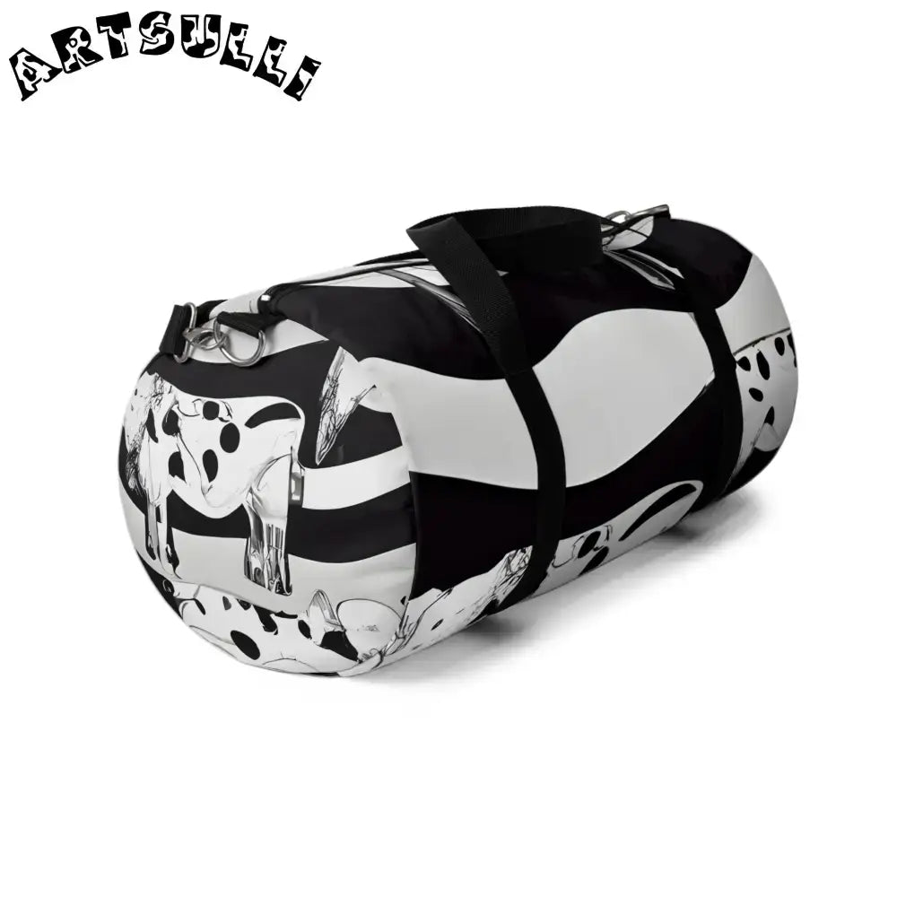 JAKKOUTTHEBXX Black and White Patterned Duffel Bags with Shoulder