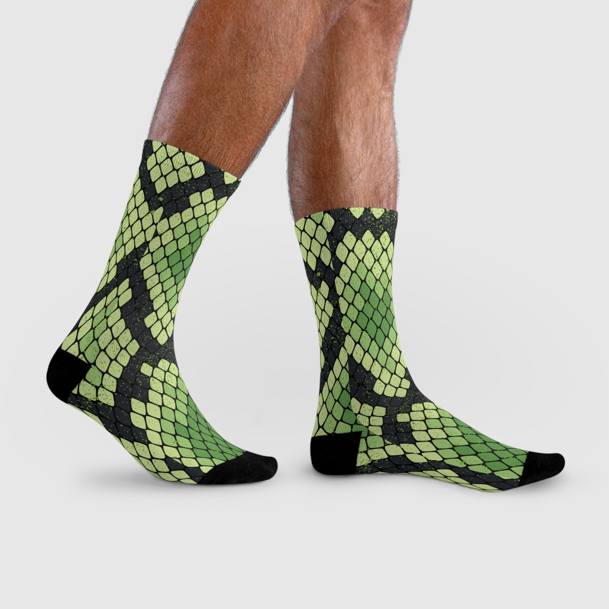 Snake Skin Green and Black Sublimation Crew Socks (EU), Artsulli - Art is Long, Life is Short, All Over Prints, , , , , , , 