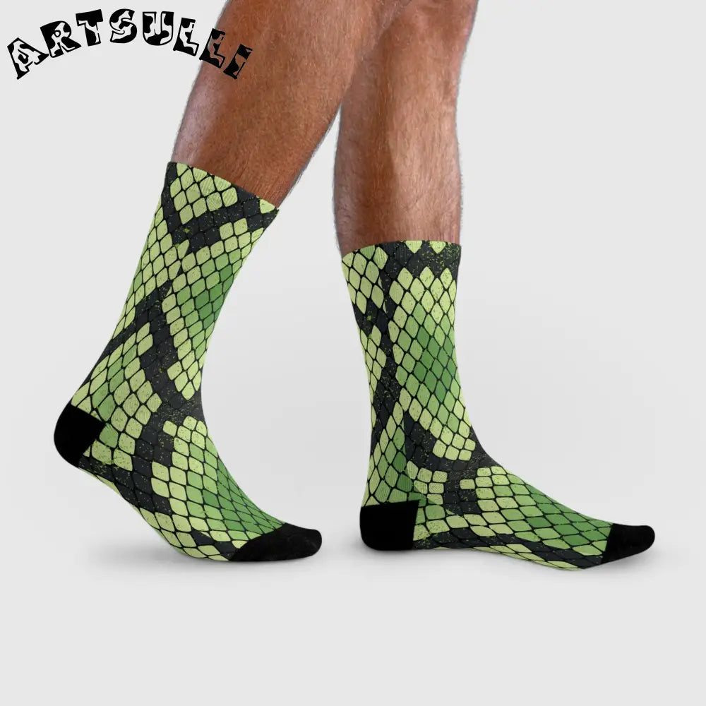 JAKKOUTTHEBXX Snake Skin Green and Black Sublimation Crew Socks (EU)