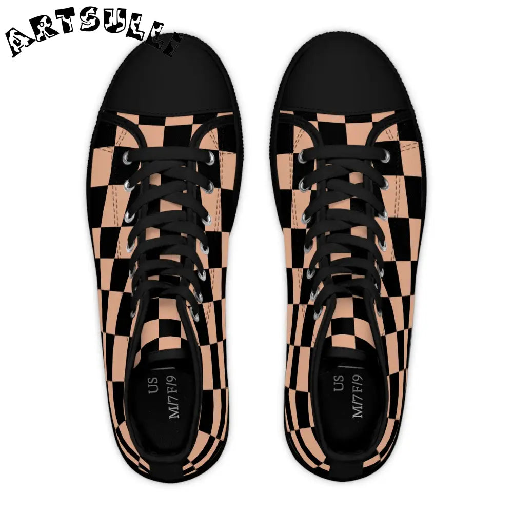 JAKKOUTTHEBXX Checkerboard Soft Orange and Black Women’s High Top