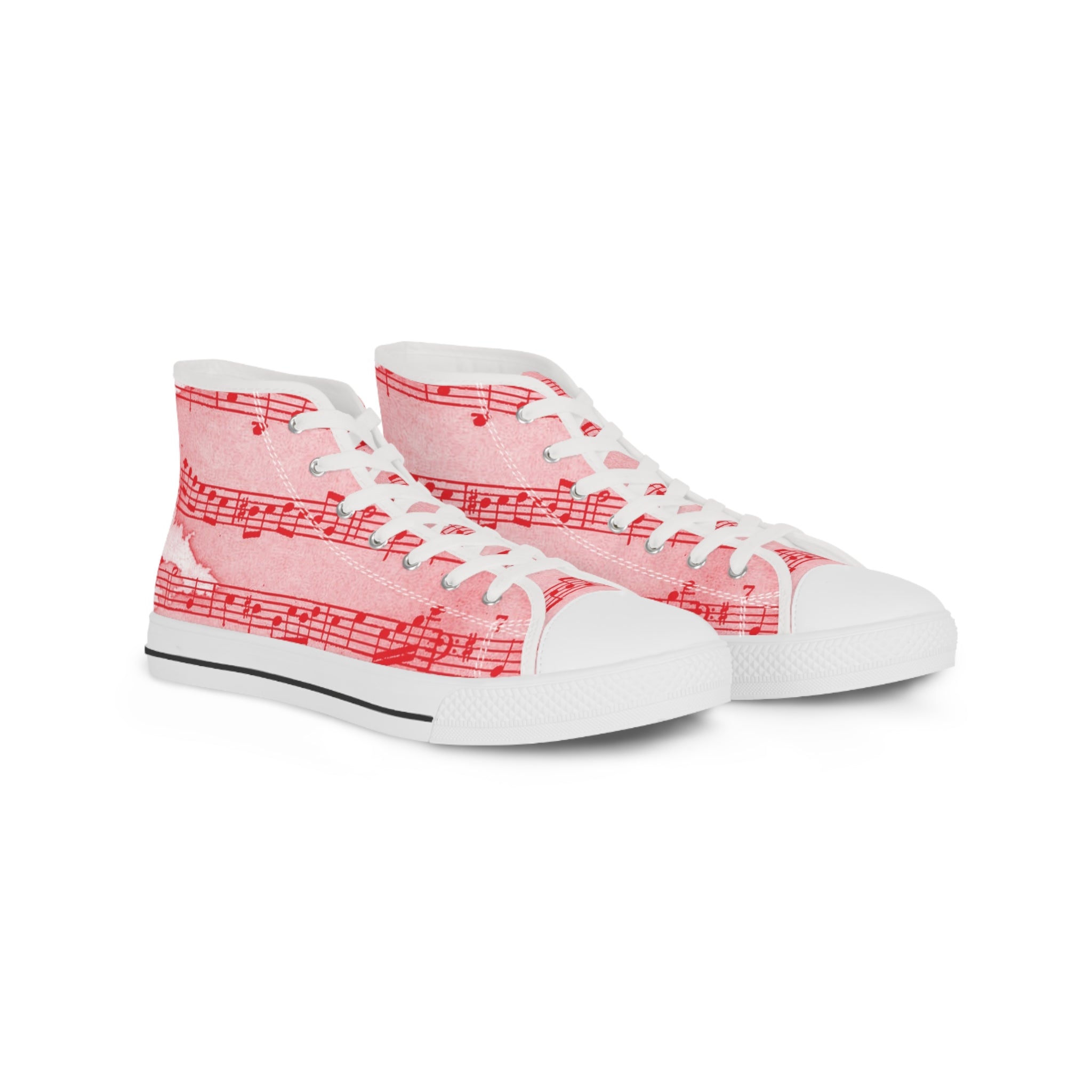 Drip Spill Type Beat Sheet Music Red Men's High Top Sneakers, Artsulli - Art is Long, Life is Short, Shoes, Size, US 5, Color, White sole, , , 33074255995878379678