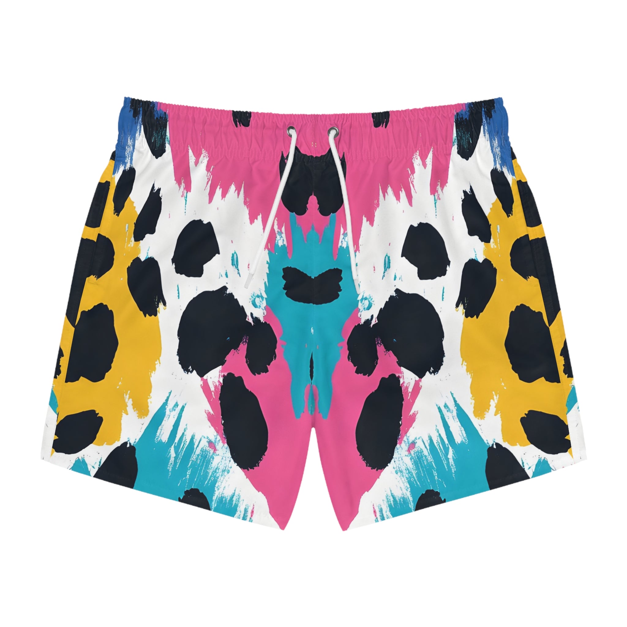 Leopard Print x Paint Brush Strokes Multi-Color Swim Trunks (AOP), Artsulli - Art is Long, Life is Short, All Over Prints, Size, XS, Color, Seam thread color automatically matched to design, , , 11870392773175601327