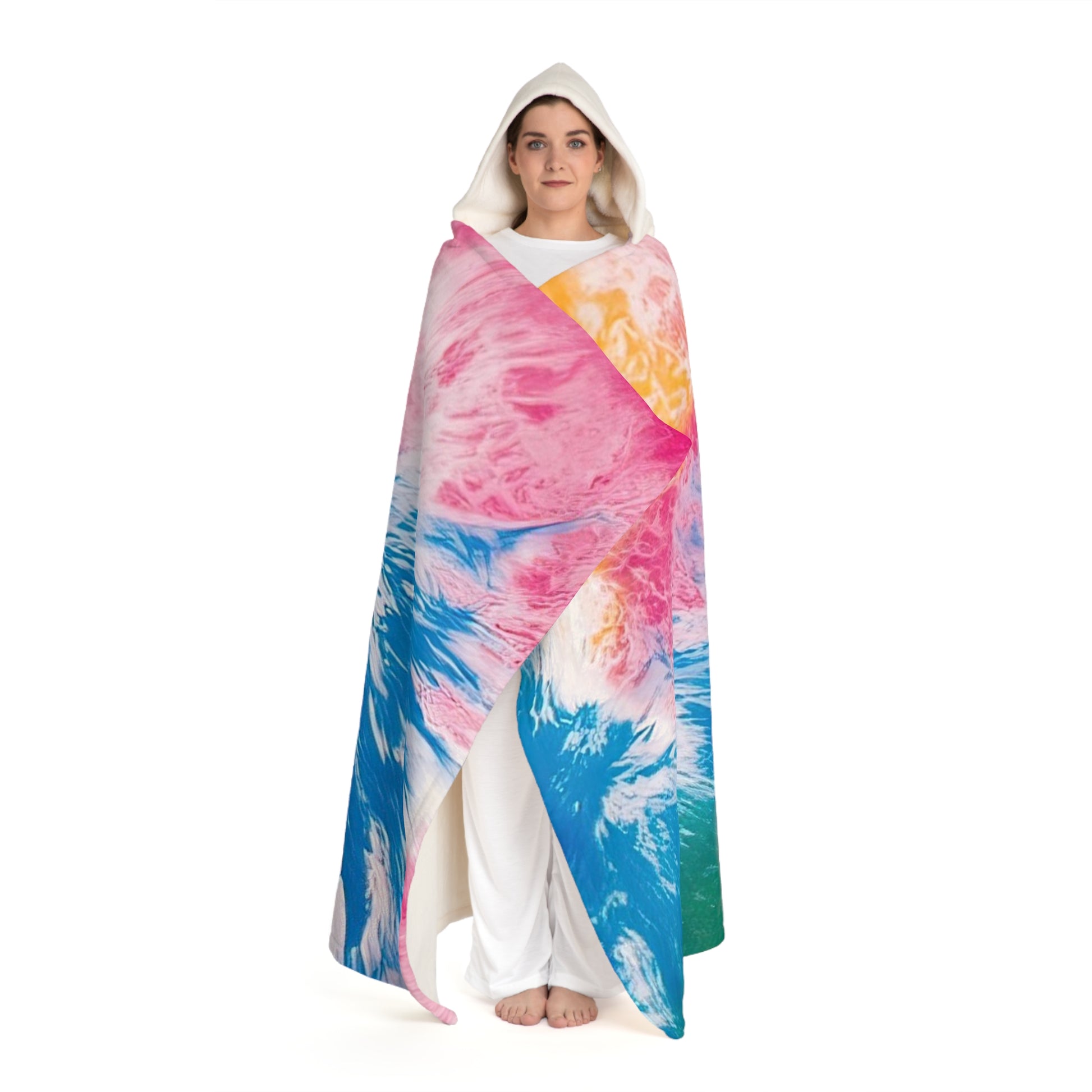 Tie Dye Splash Hooded Sherpa Fleece Blanket, Artsulli - Art is Long, Life is Short, All Over Prints, , , , , , , 