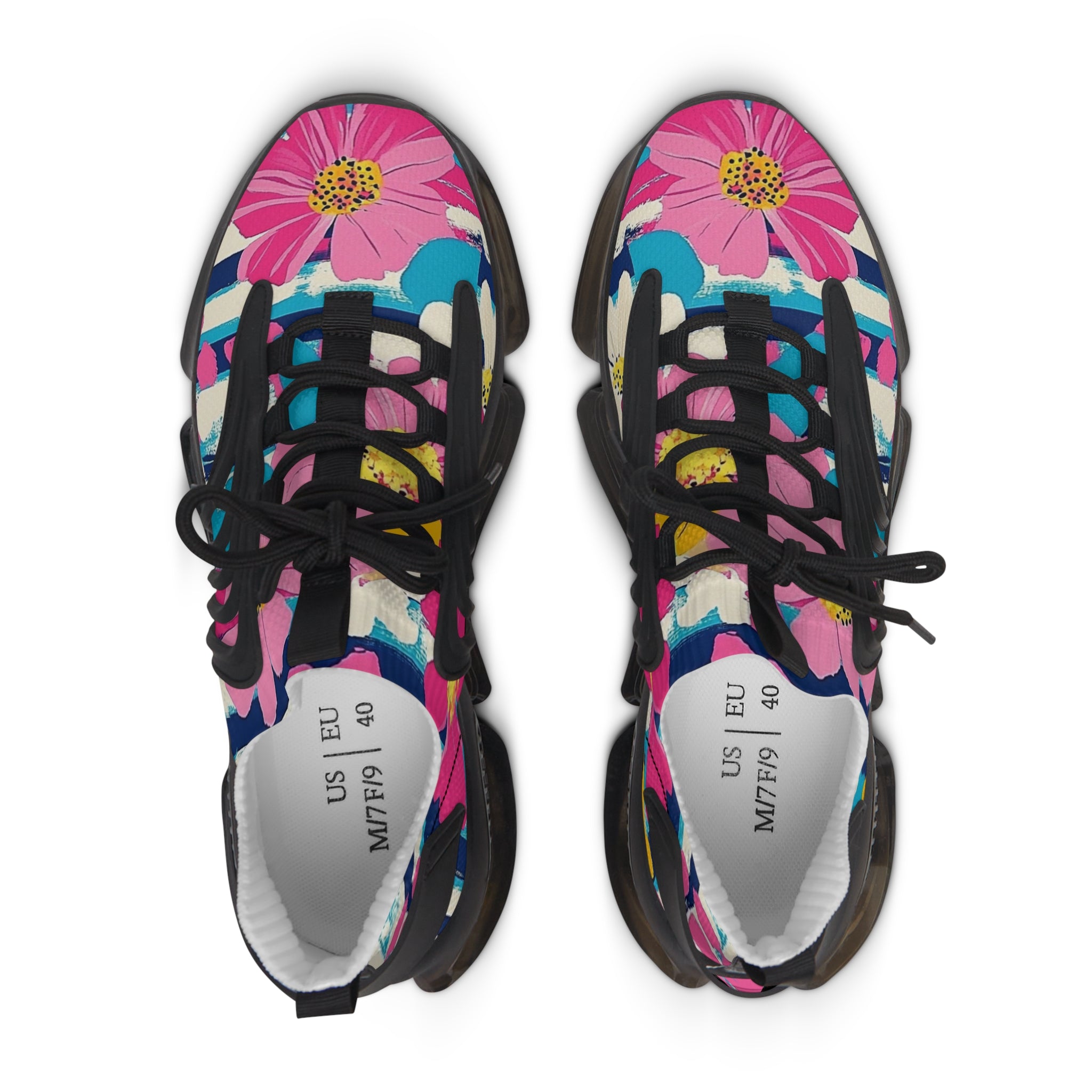 Dayglo Floral Stripes Multi-Color Women's Mesh Sneakers, Artsulli - Art is Long, Life is Short, Shoes, , , , , , , 