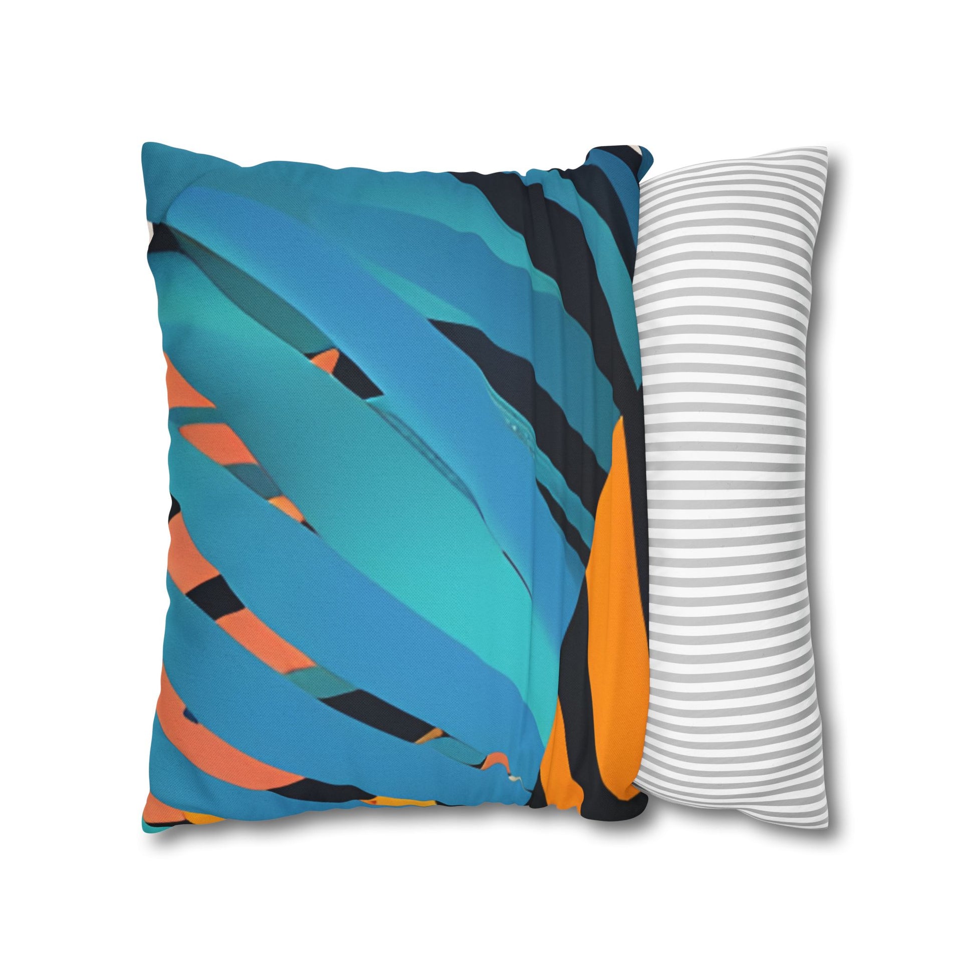 Palm Leaves x Tiger Stripes Orange and Blue Spun Polyester Square Pillowcase, Artsulli - Art is Long, Life is Short, Home Decor, , , , , , , 
