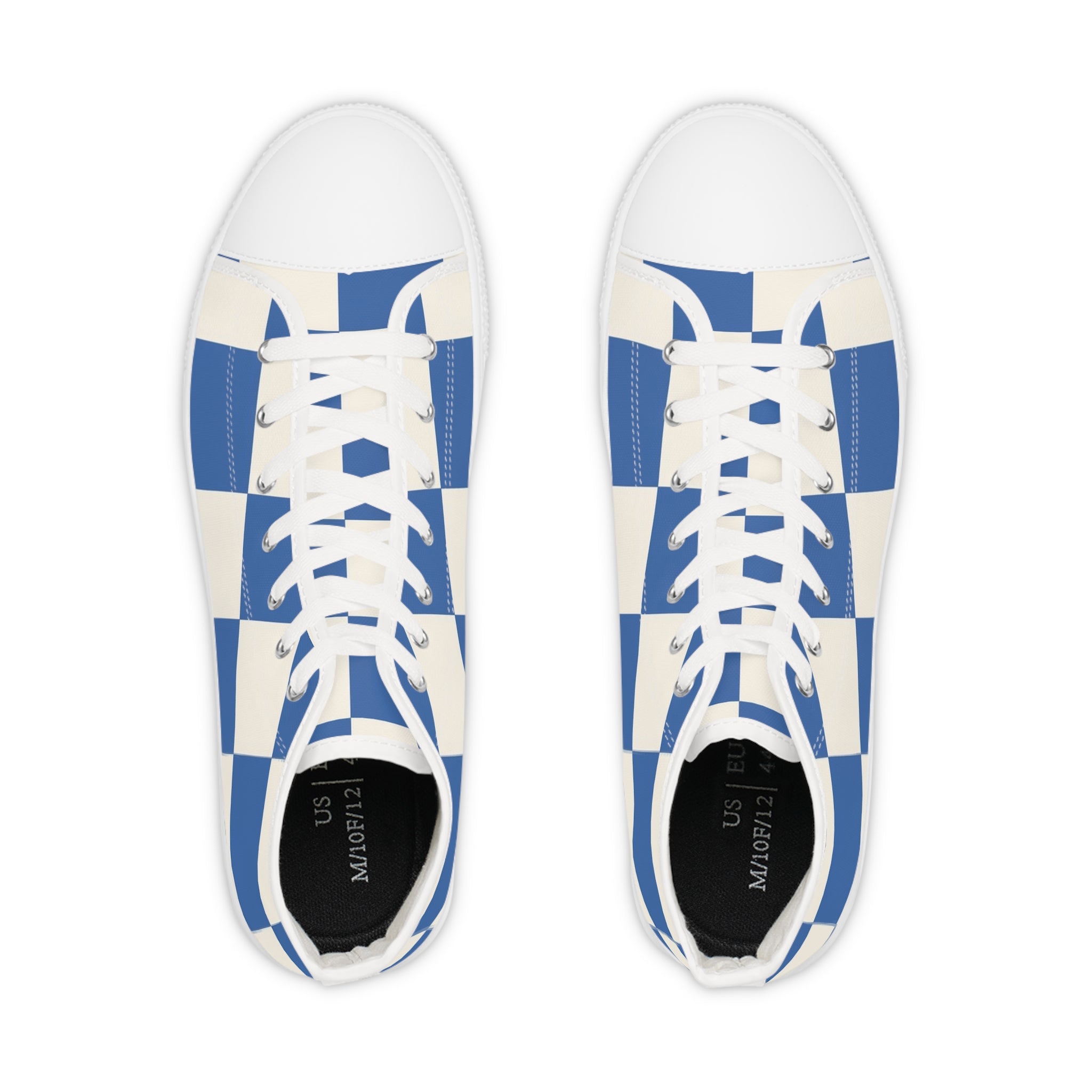Big Checkerboard Blue Men's High Top Sneakers, Artsulli - Art is Long, Life is Short, Shoes, , , , , , , 
