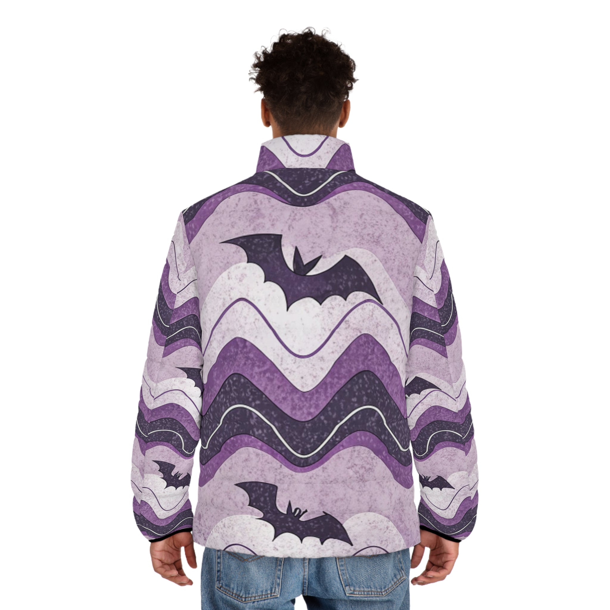 Bat Wave Men's Puffer Jacket (AOP), Artsulli - Art is Long, Life is Short, All Over Prints, , , , , , , 