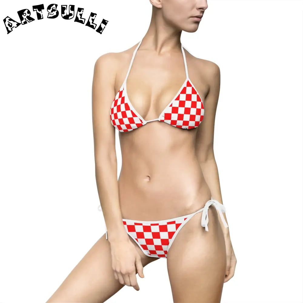 JAKKOUTTHEBXX Checkerboard Red and White Women’s Bikini Swimsuit