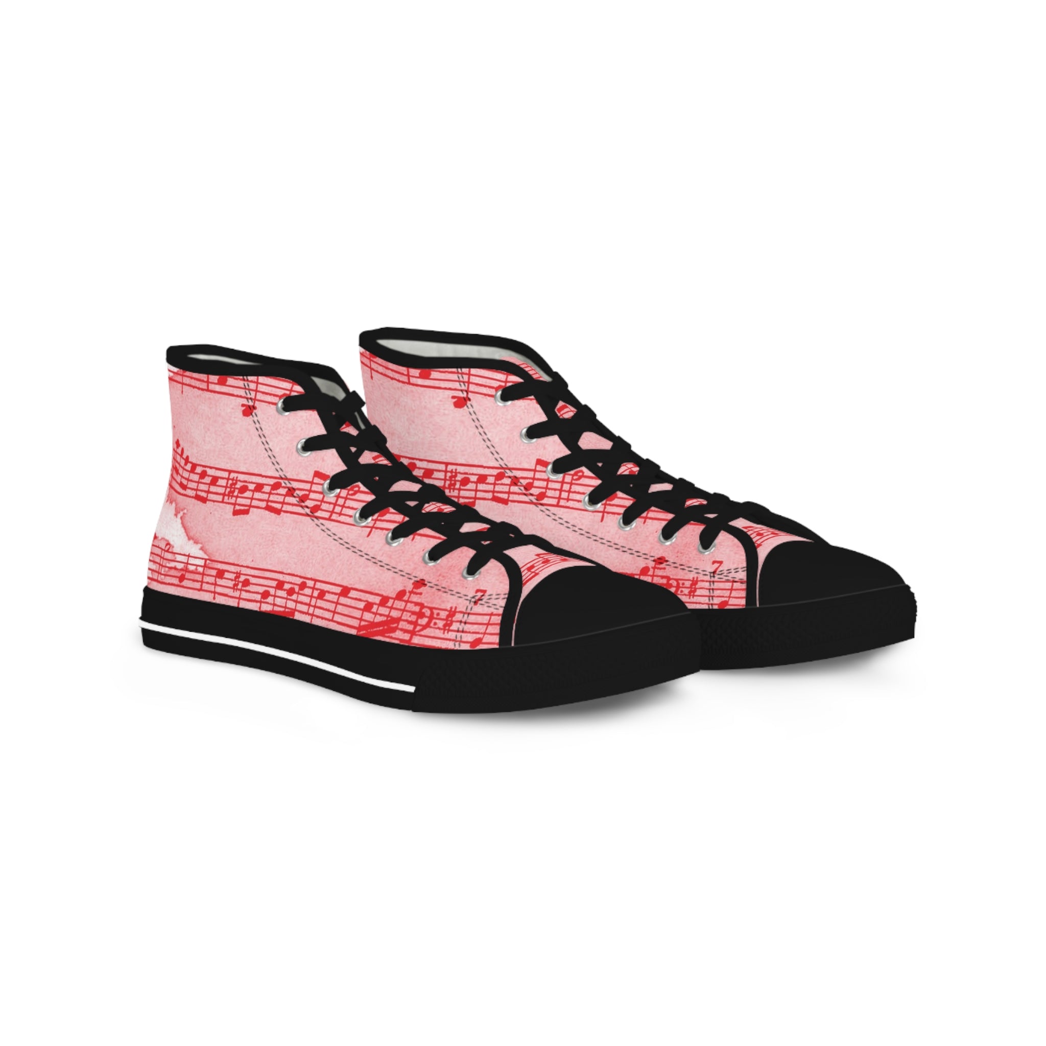 Drip Spill Type Beat Sheet Music Red Men's High Top Sneakers, Artsulli - Art is Long, Life is Short, Shoes, Size, US 5, Color, Black sole, , , 17379727788722585093