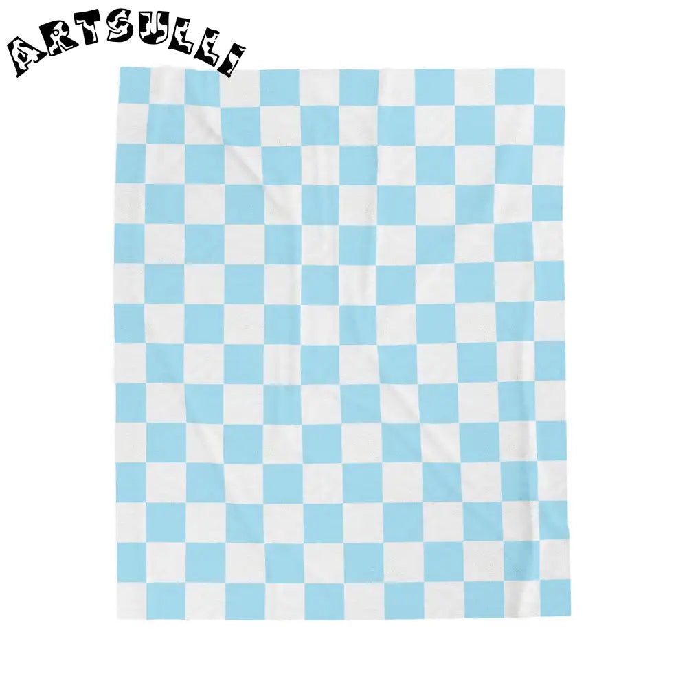JAKKOUTTHEBXX Checkerboard Sky Blue Velveteen Plush Blanket
