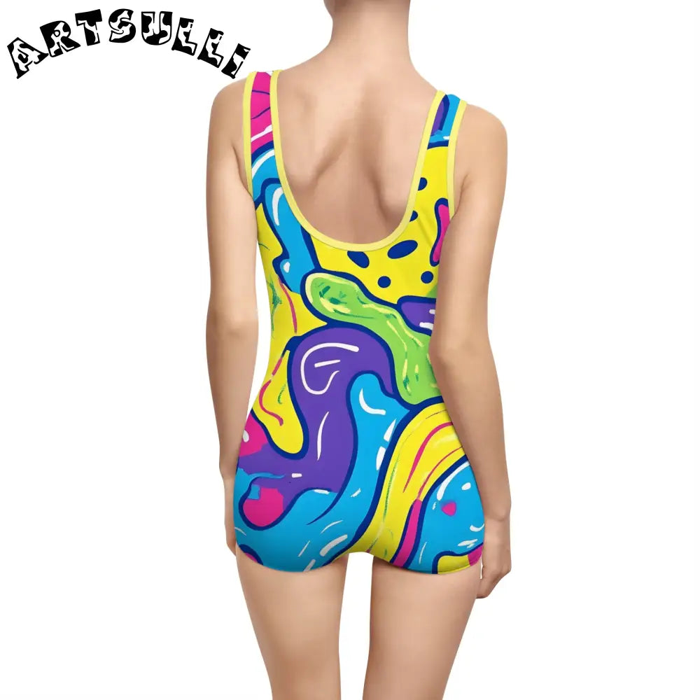 JAKKOUTTHEBXX Colorful Abstract Print Boyleg One-Piece 2025