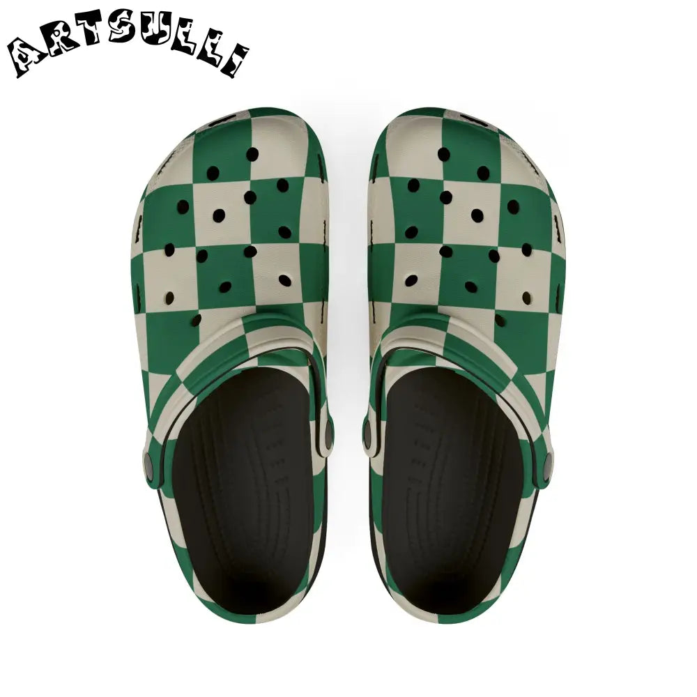 JAKKOUTTHEBXX Checkerboard Dark Green EVA Foam Rubber Shoes (AOP)