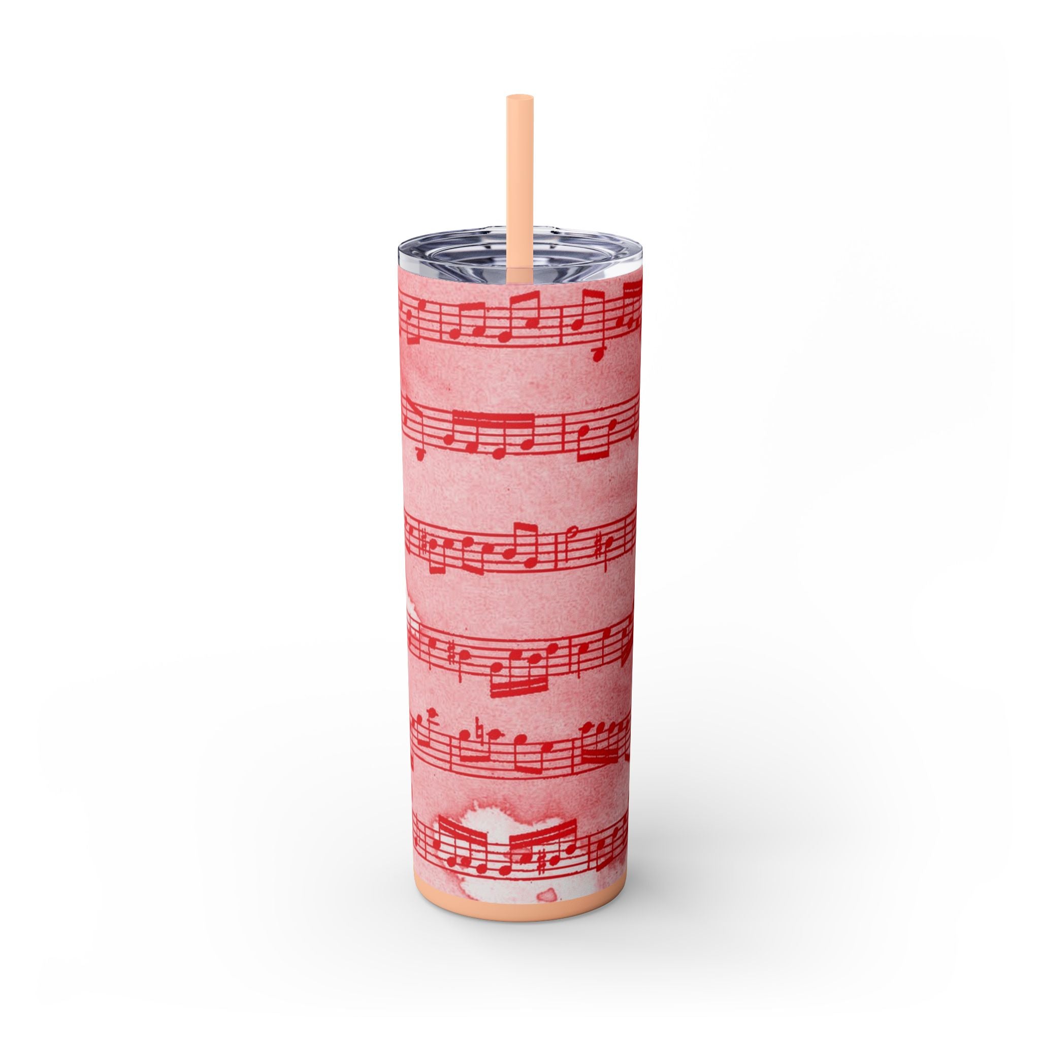 Drip Spill Type Beat Sheet Music Red Skinny Tumbler with Straw, 20oz, Artsulli - Art is Long, Life is Short, Mug, Finish, Matte, Color, Blush, Size, 20oz, 30425899286152590551
