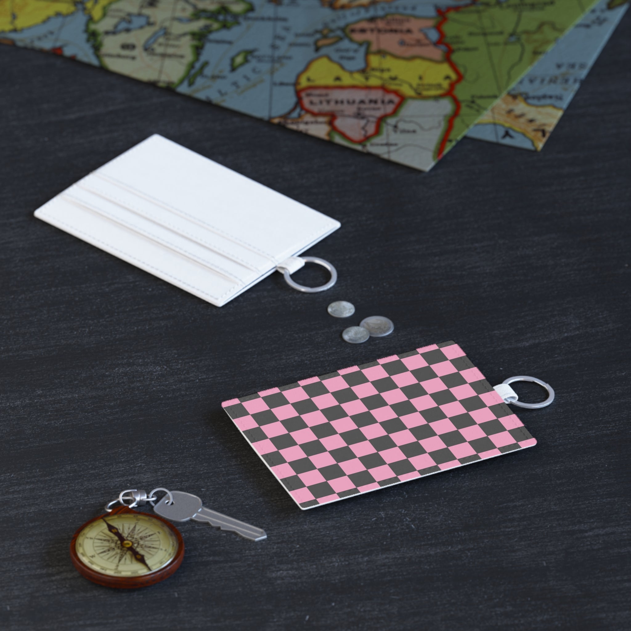 Checkerboard Black and Pink Saffiano Leather Card Holder, Artsulli - Art is Long, Life is Short, Accessories, , , , , , , 