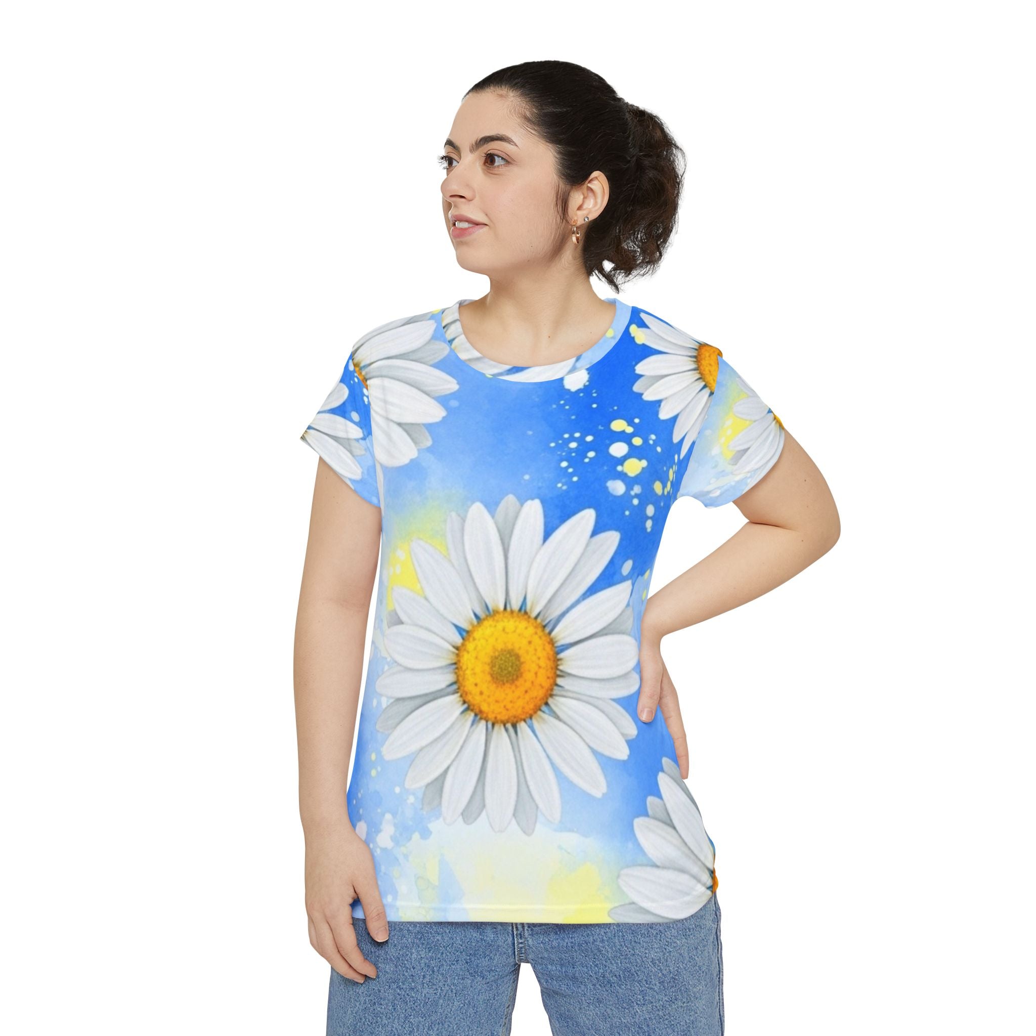 Daisies Women's Short Sleeve Shirt (AOP), Artsulli - Art is Long, Life is Short, All Over Prints, , , , , , , 